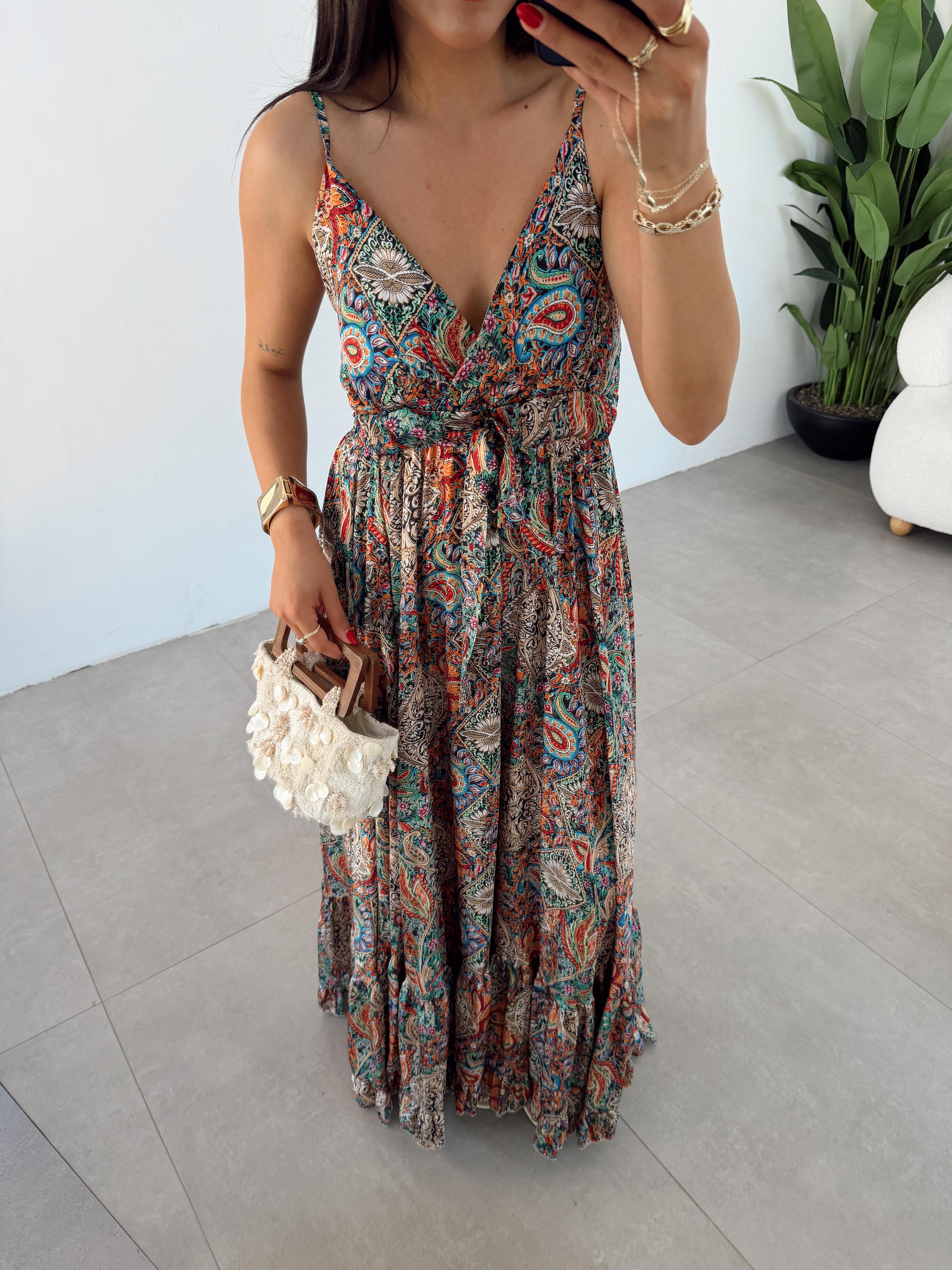Alora Renkli Maxi Elbise