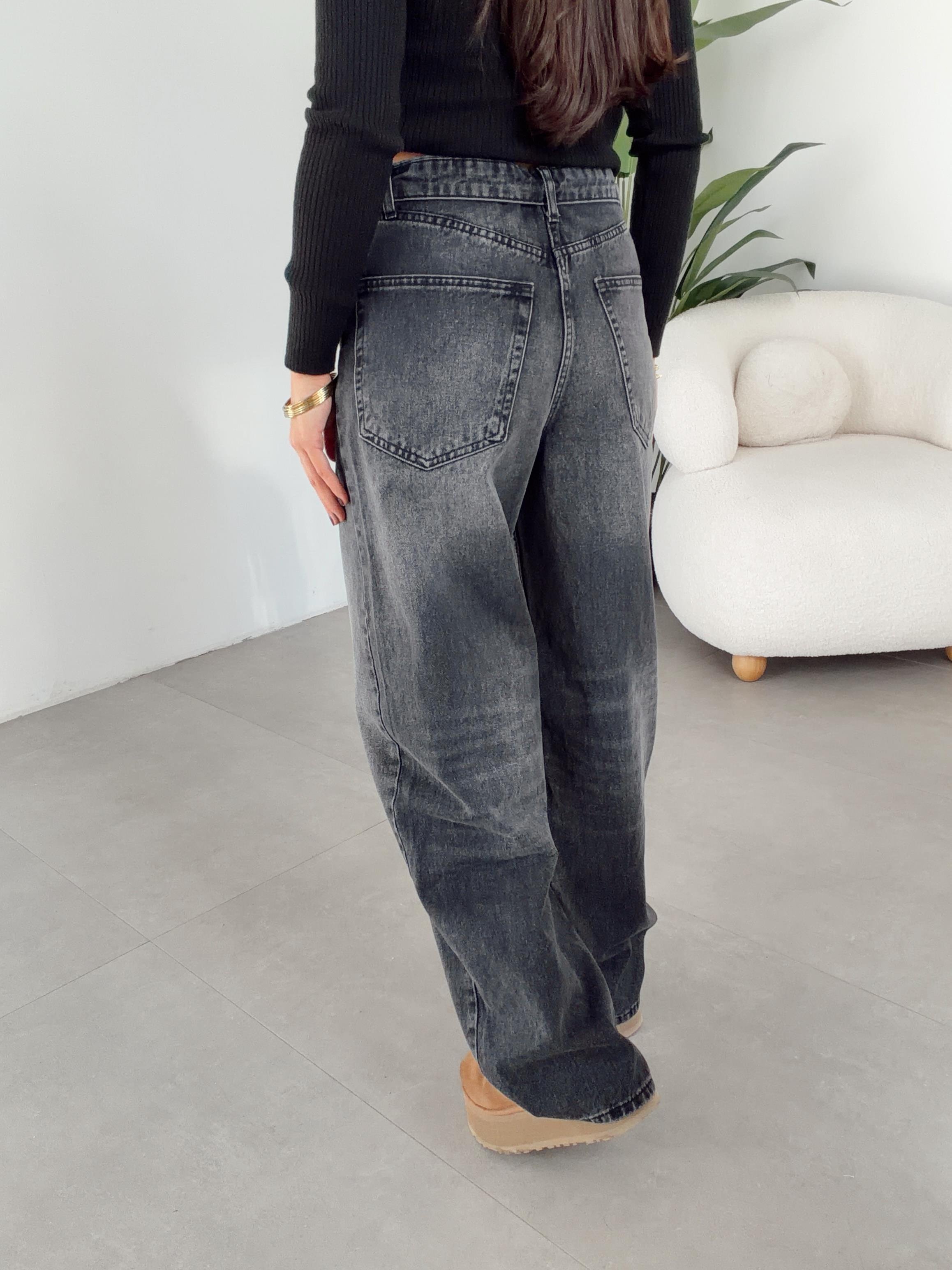 Antrasit Bel Detaylı Wideleg Jean
