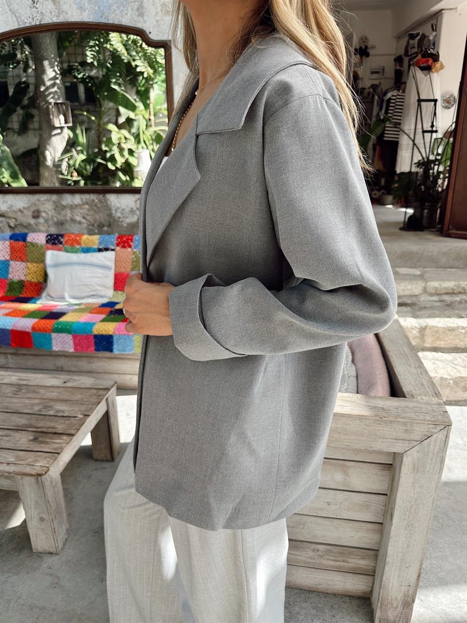 Antrasit Gold Düğme Detayllı Blazer Ceket