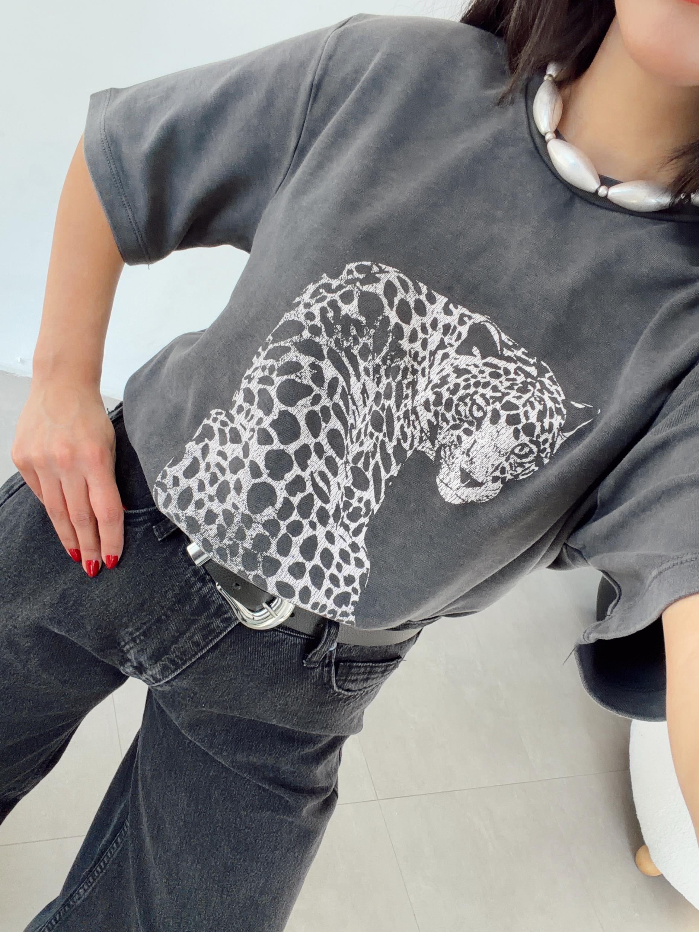 Antrasit Kaplan Basklı Tshirt