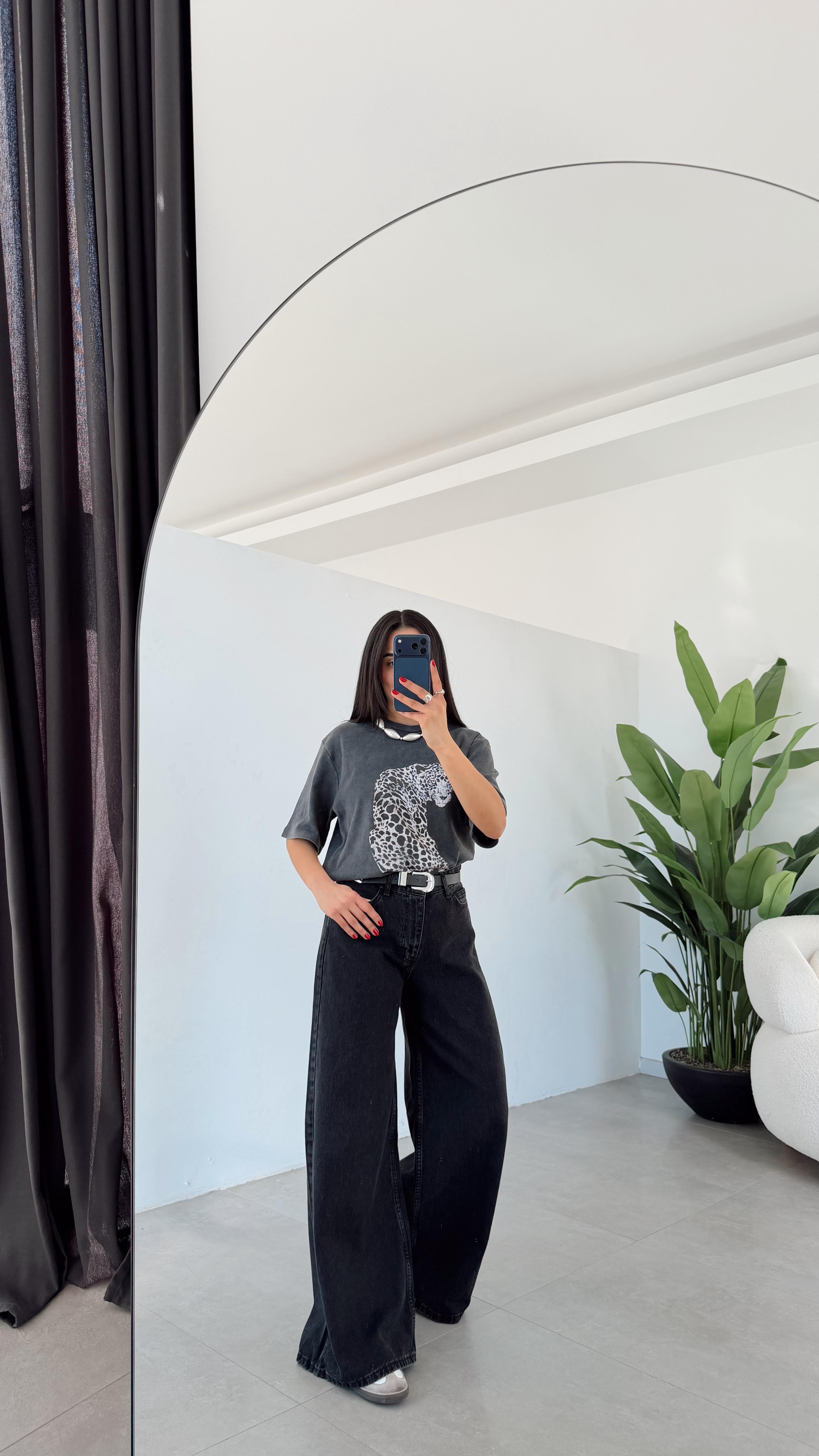 Antrasit Kaplan Basklı Tshirt