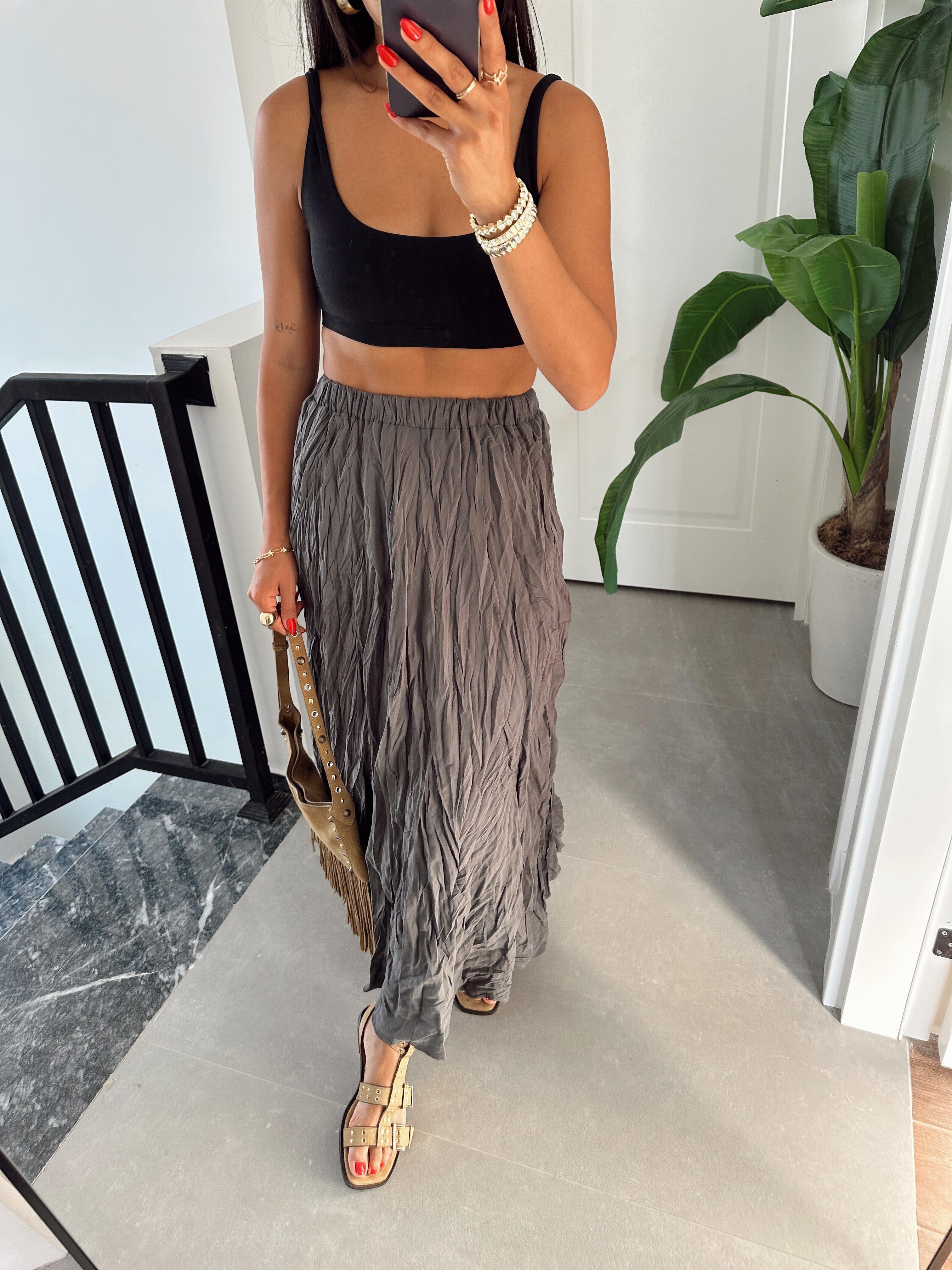 Antrasit Kırışık Etek