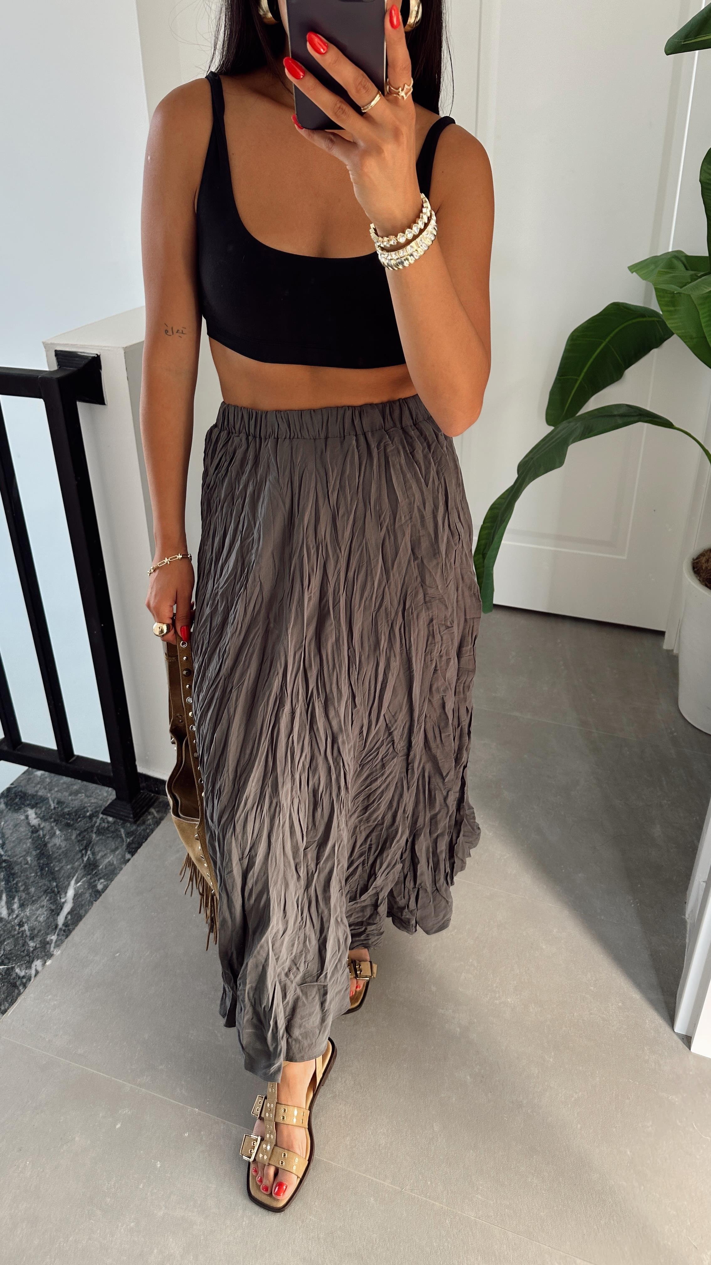 Antrasit Kırışık Etek