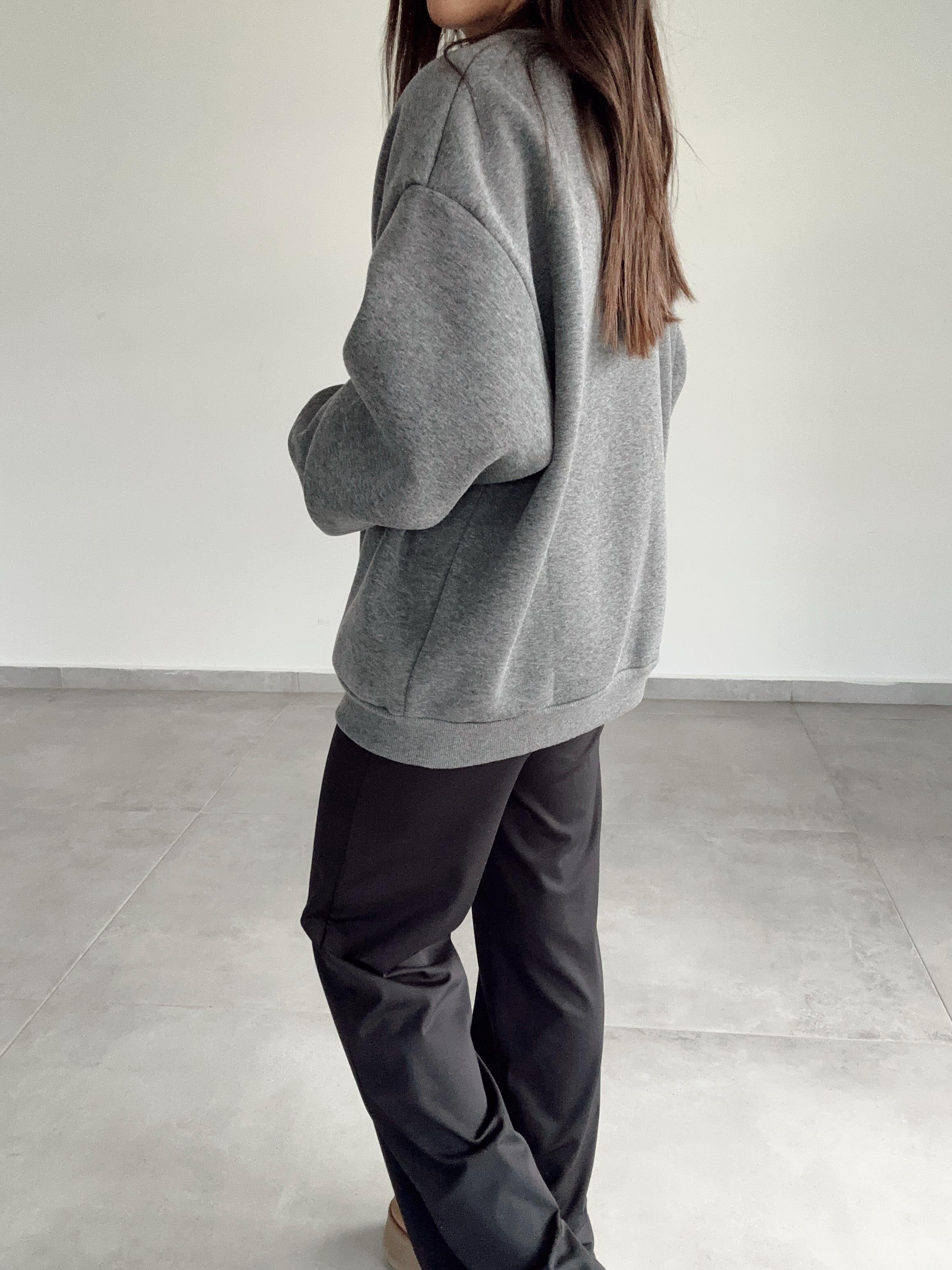 Antrasit Leopar Detaylı Sweat