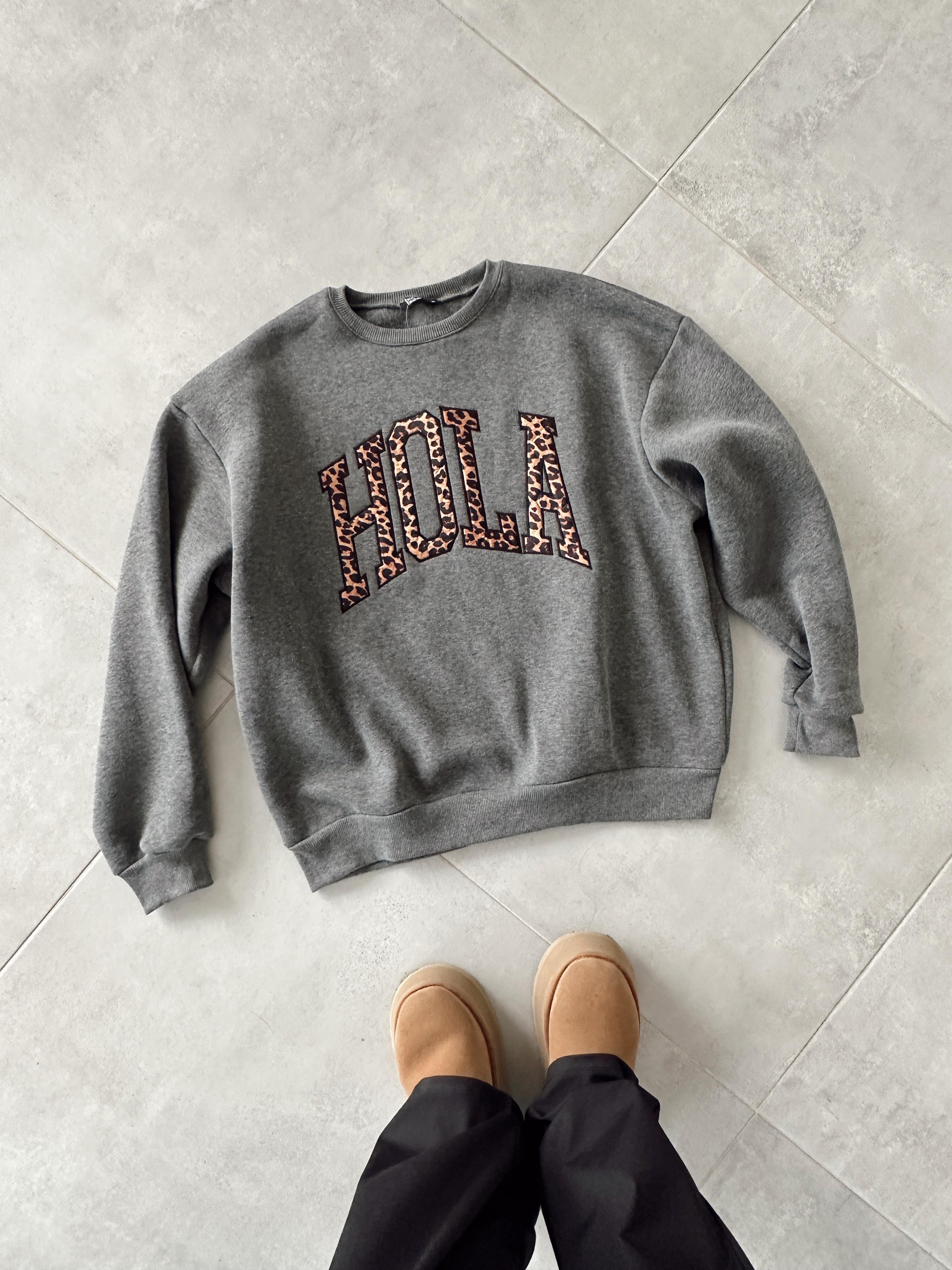 Antrasit Leopar Detaylı Sweat