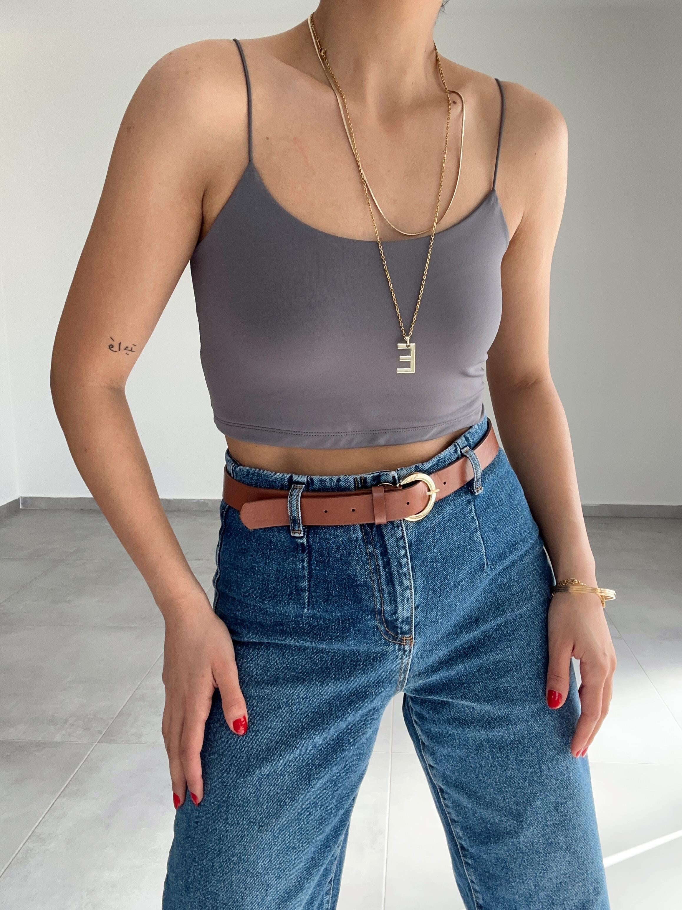 Antrasit Modal Askılı Kısa Crop