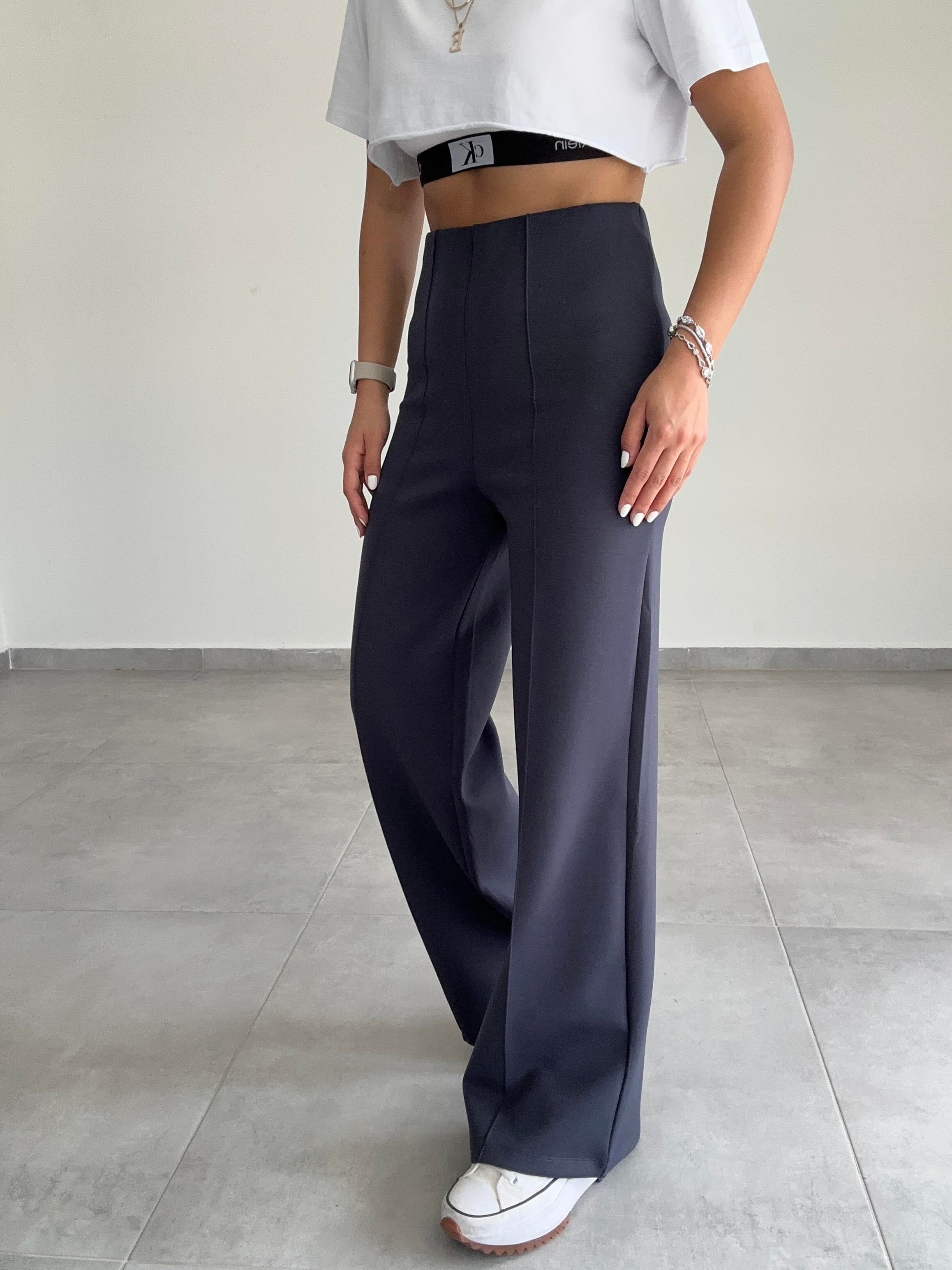 Antrasit Modal Kemersiz Çimalı Pantolon