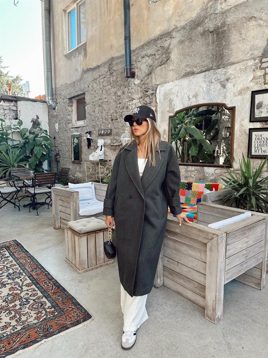 Antrasit Oversize Kruvaze Kaban