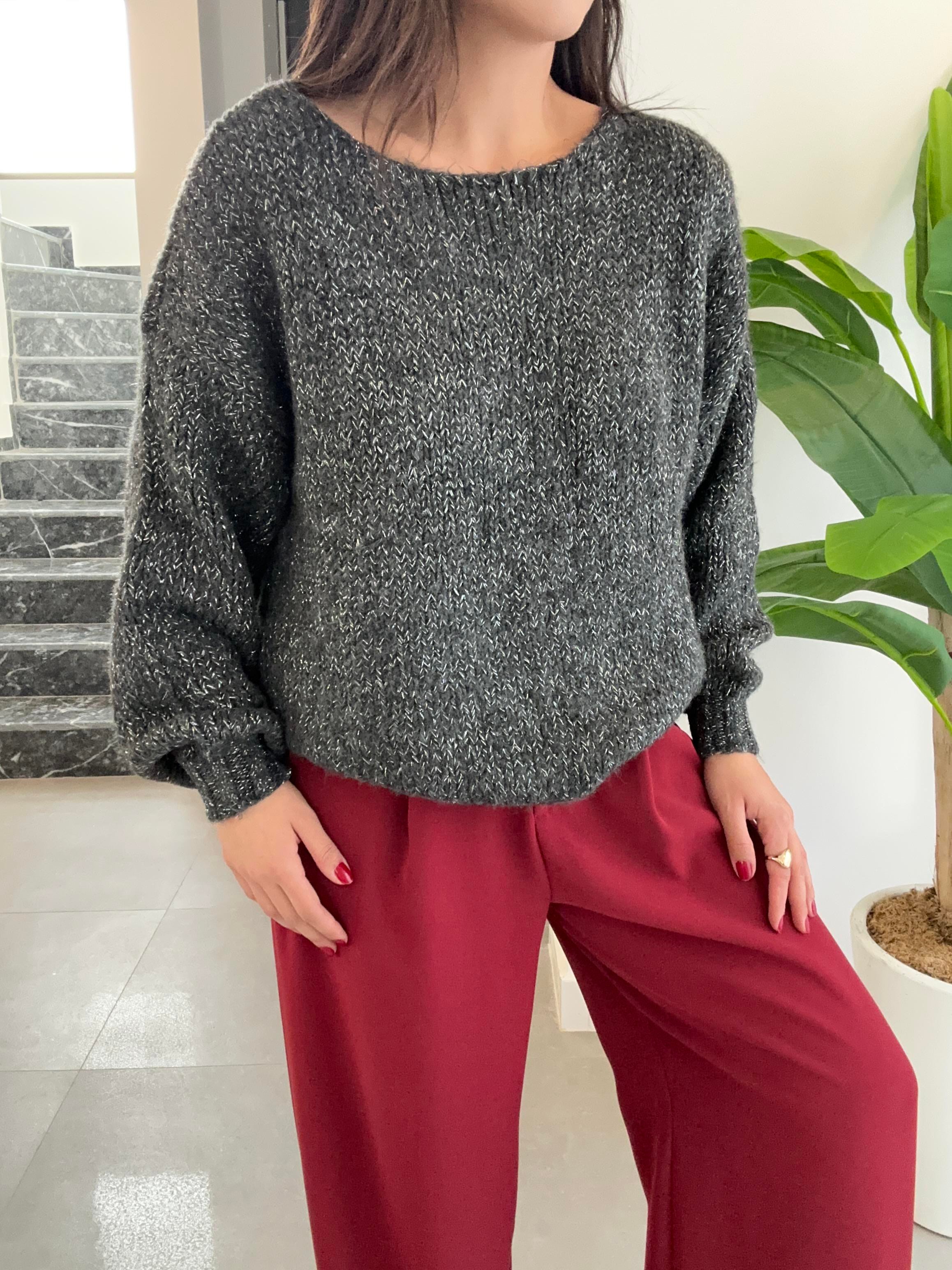 Antrasit Simli Triko Kazak