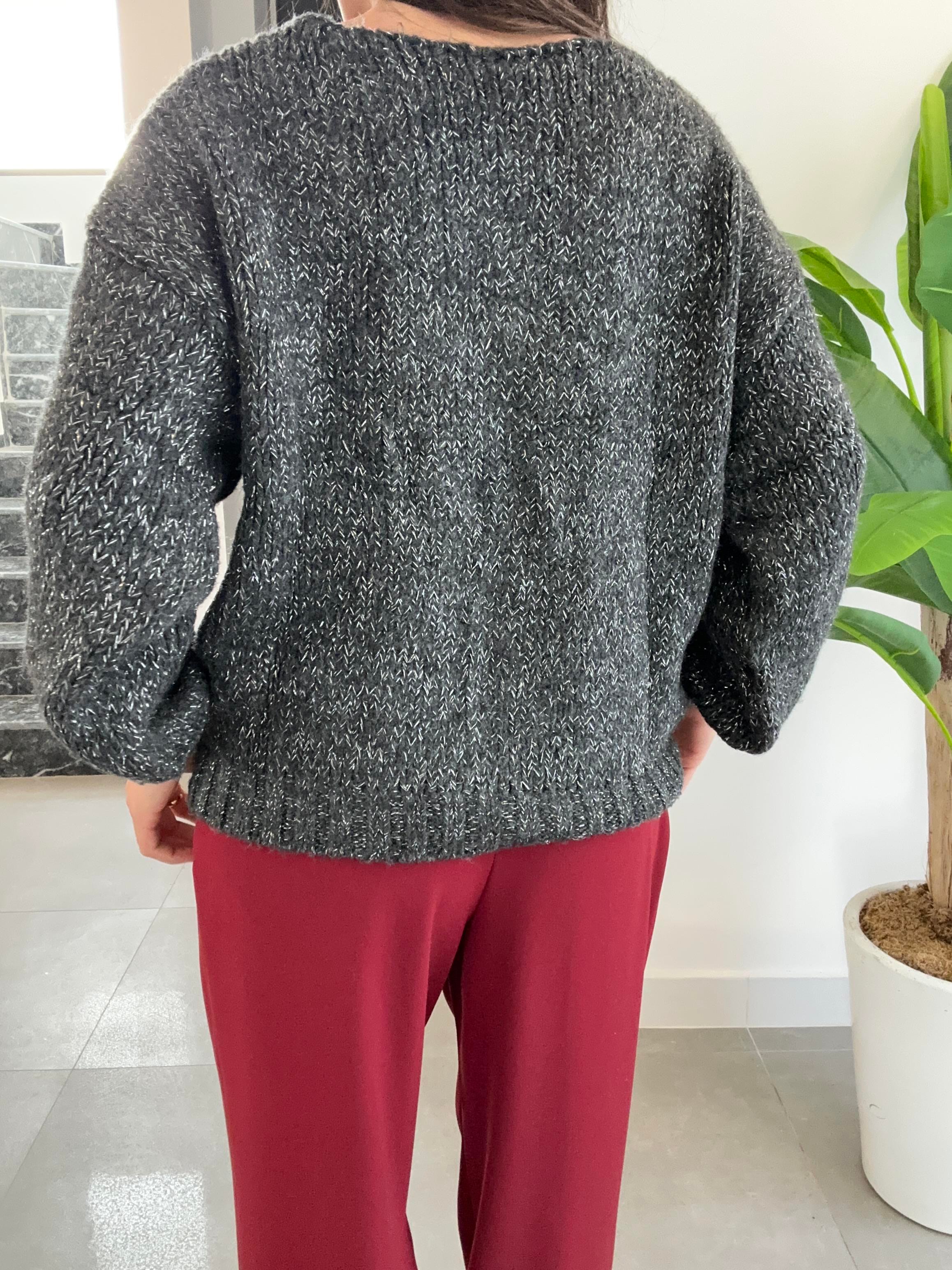 Antrasit Simli Triko Kazak