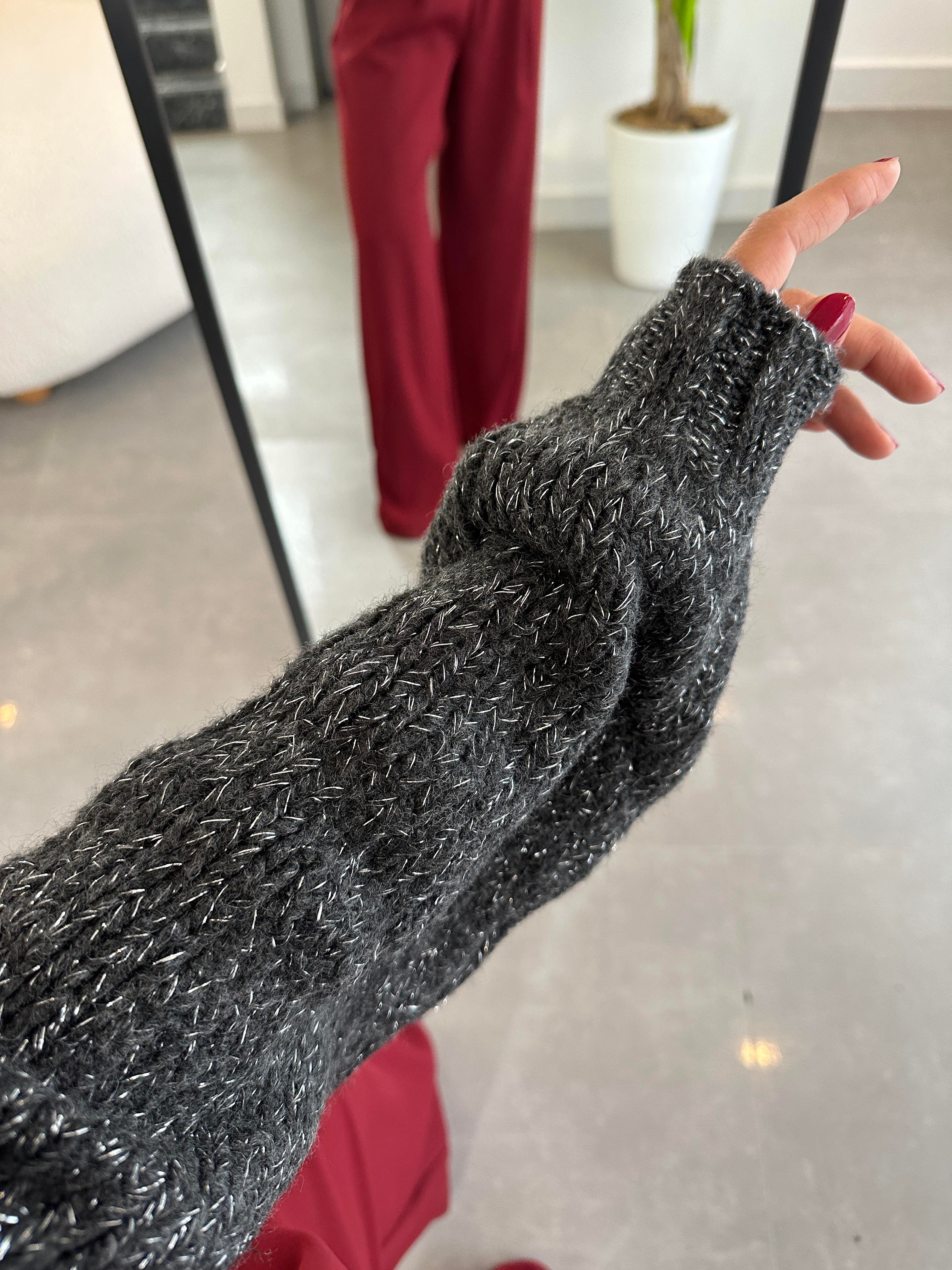 Antrasit Simli Triko Kazak