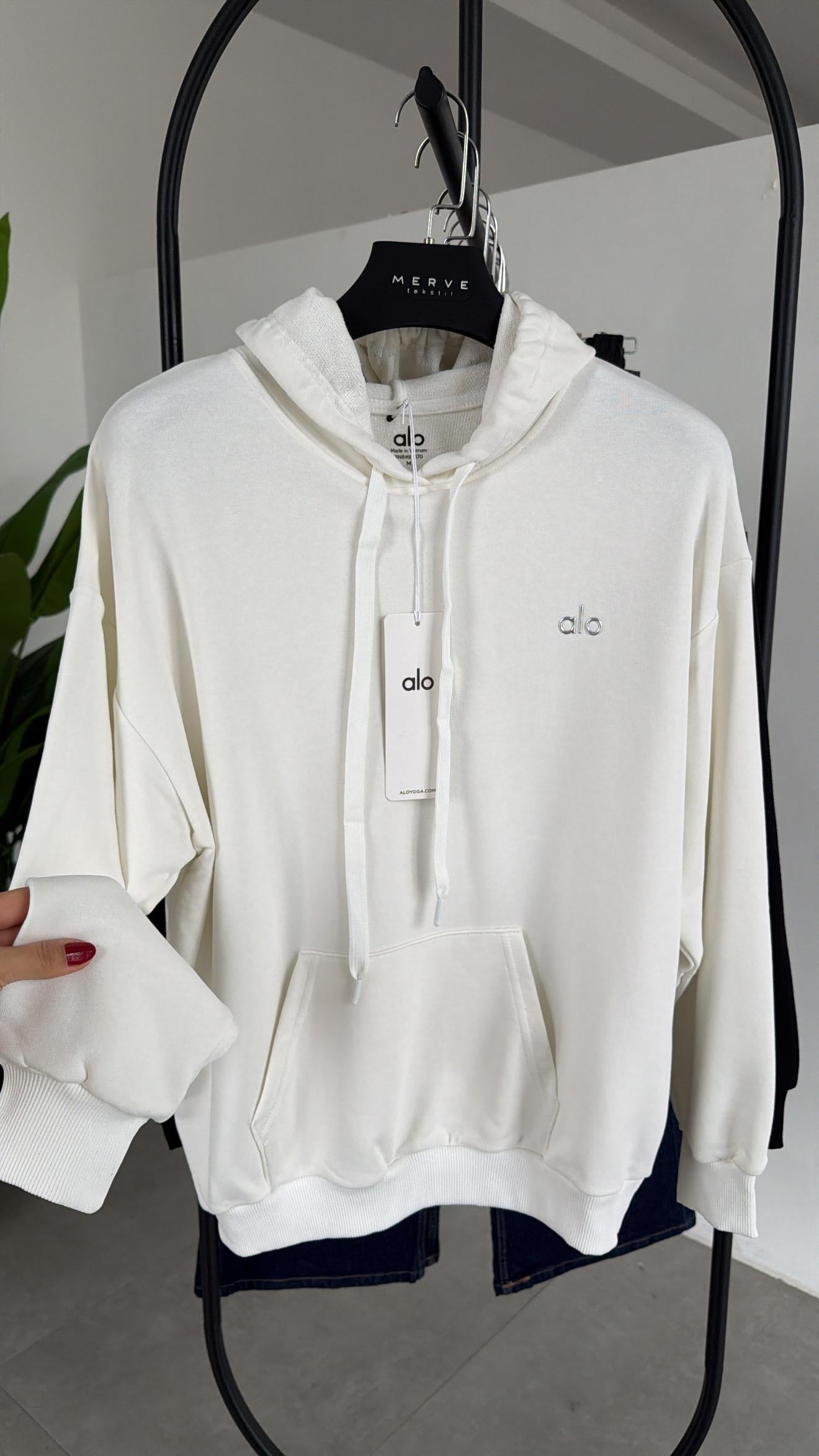 Ao Ekru Kapüşonlu Sweatshirt