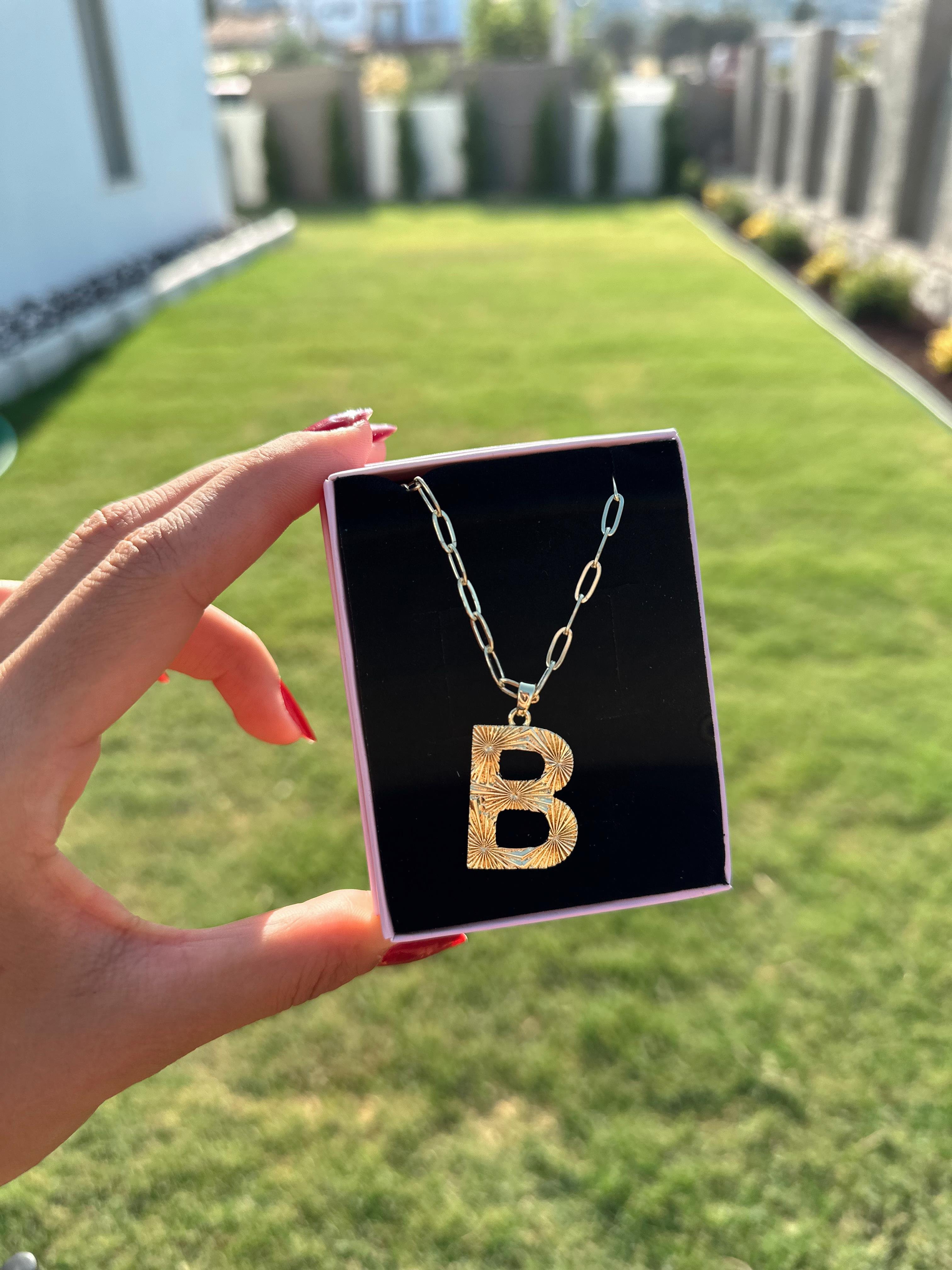 B Çelik Gold Harf Kolye 