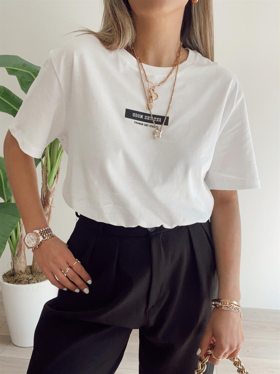 Baskılı Beyaz Tişört