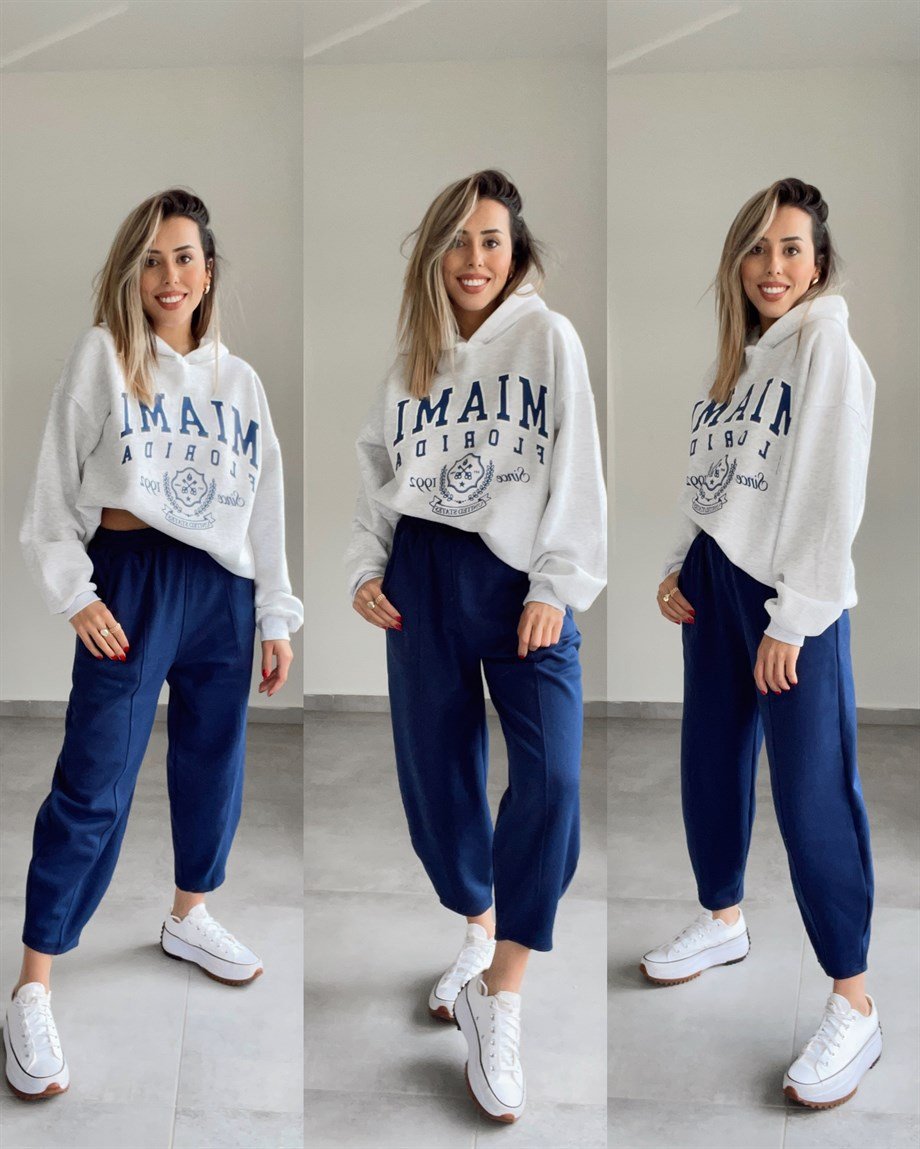 Baskılı Gri Sweatshirt