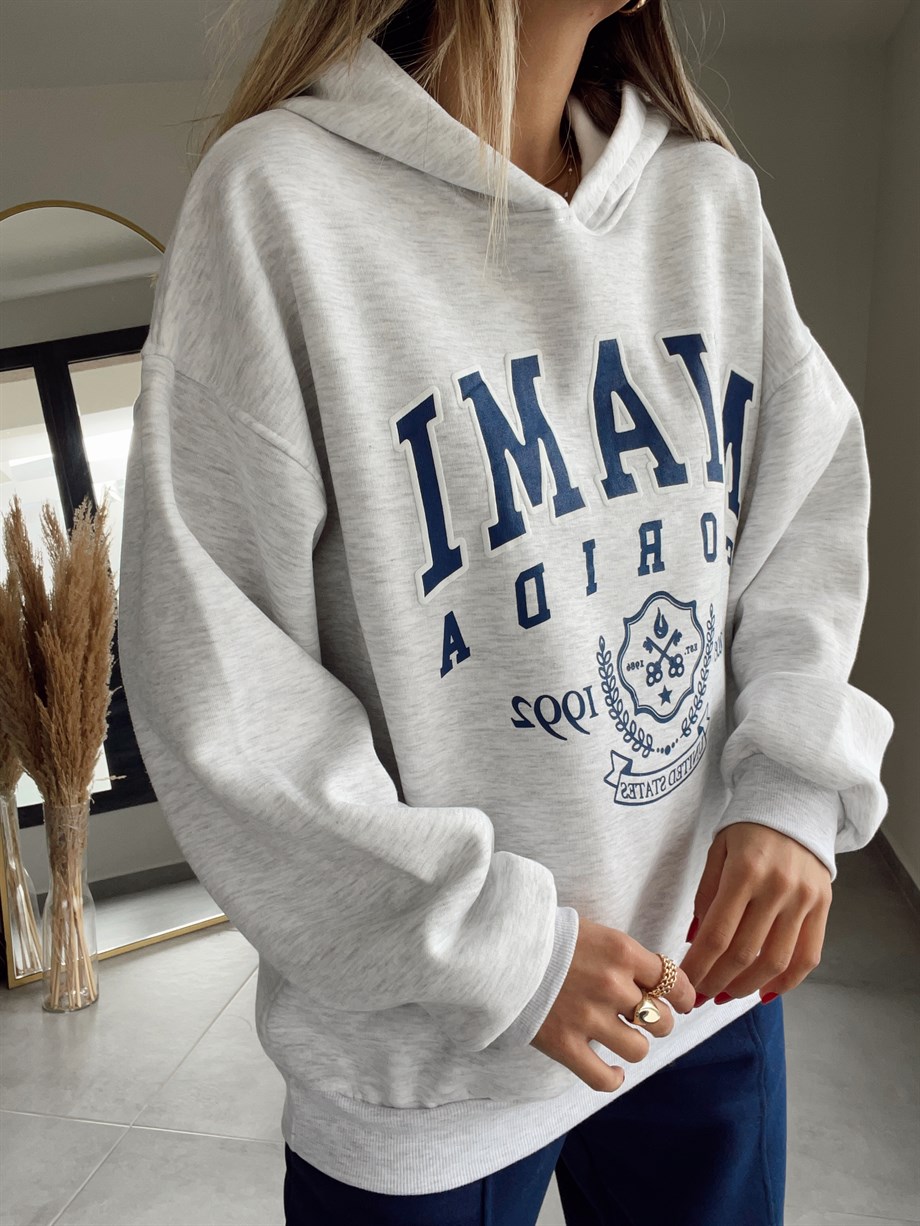 Baskılı Gri Sweatshirt