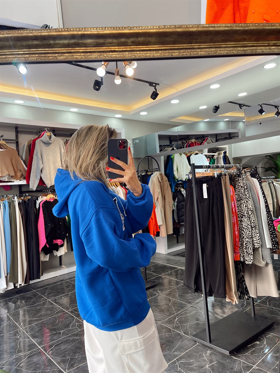 Baskılı Mavi Sweatshirt