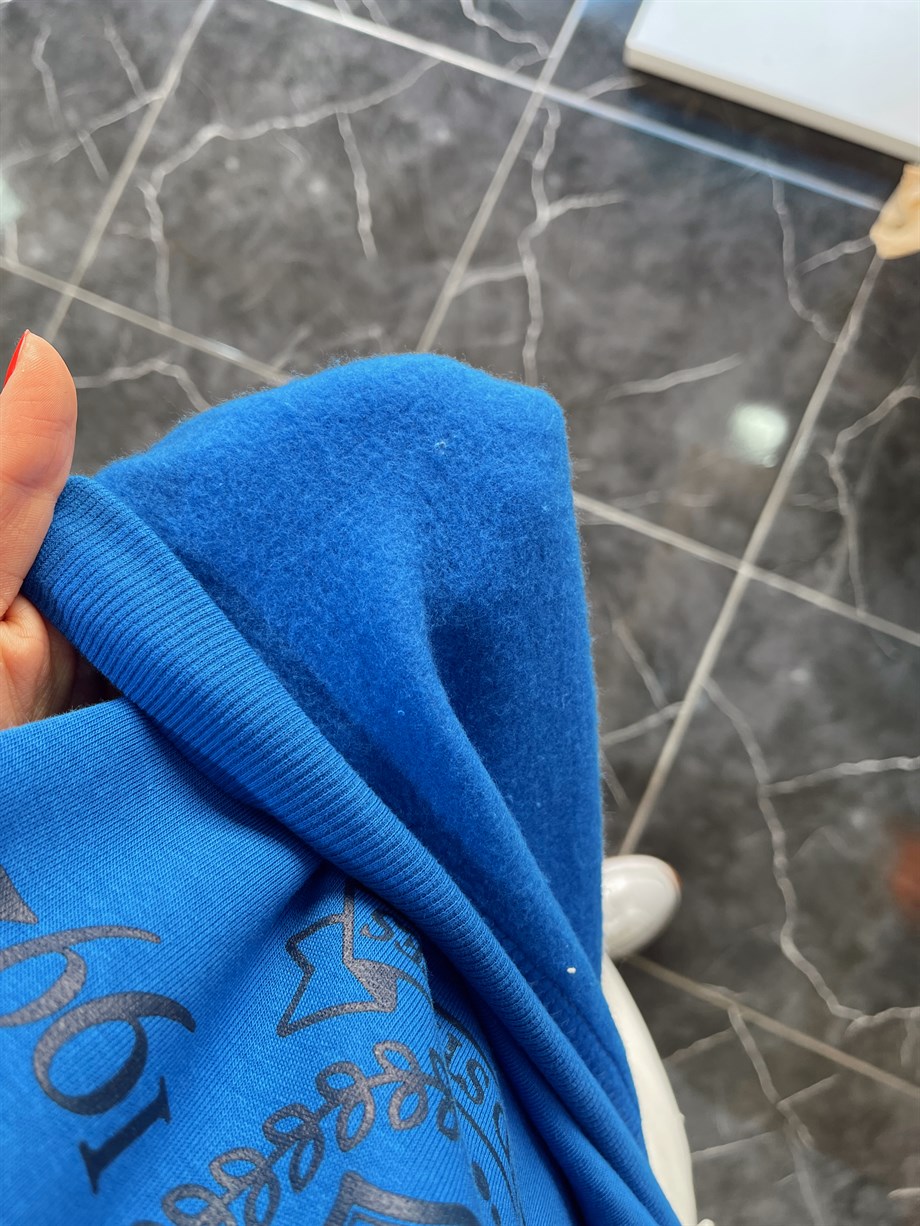 Baskılı Mavi Sweatshirt