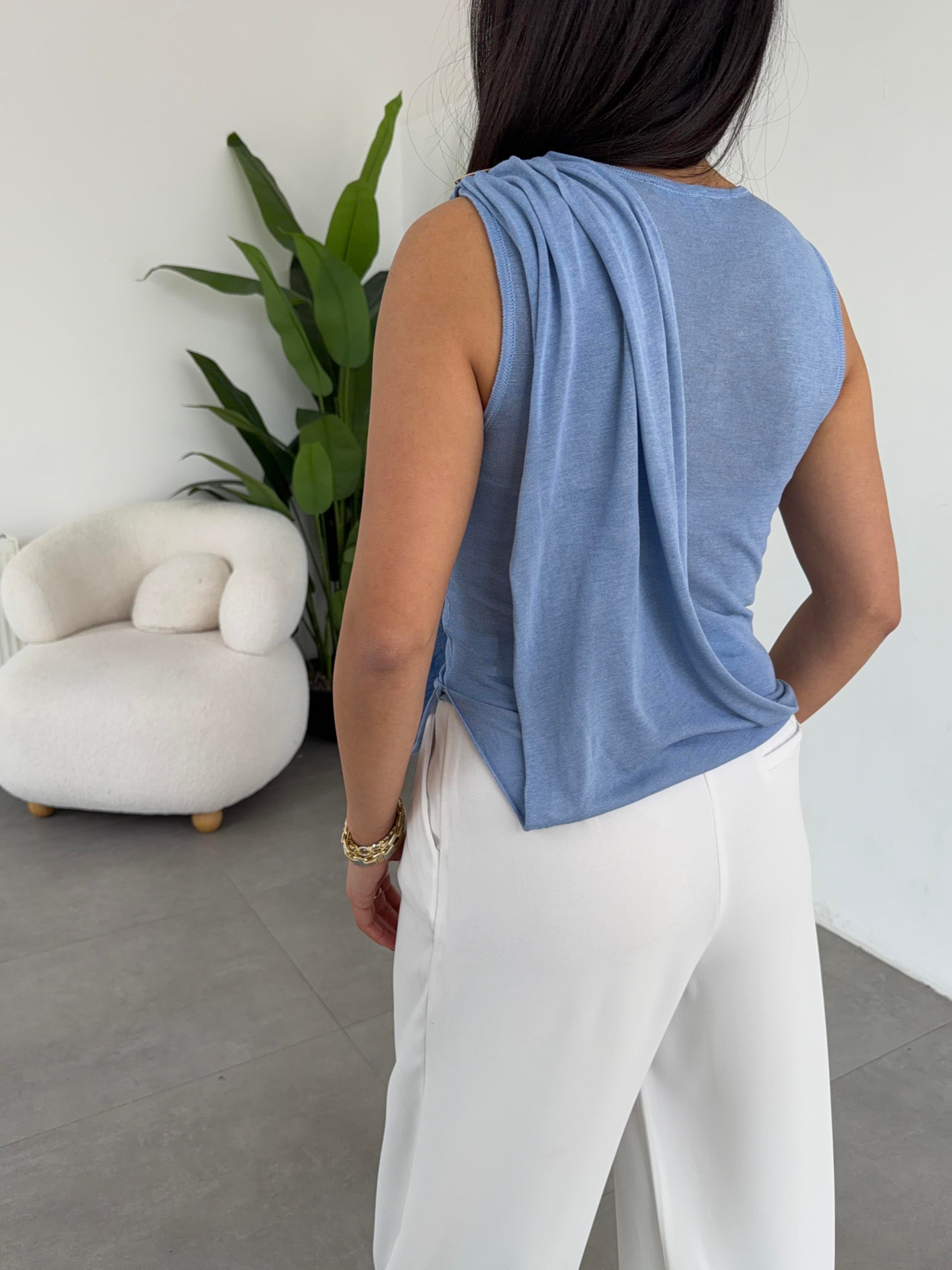 Bebe Mavi Dökümlü Triko Atlet