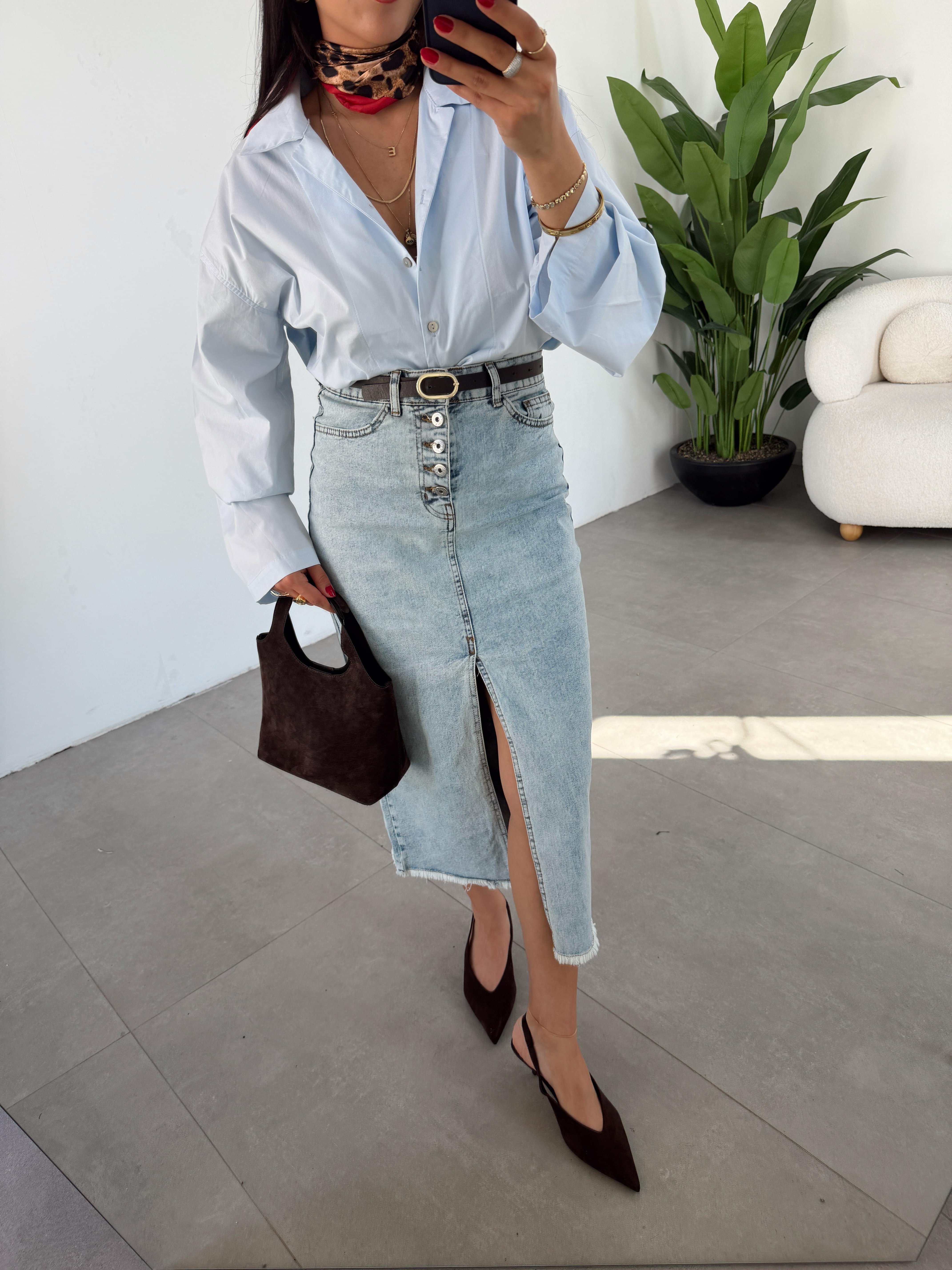 Bebe Mavi Oversize Gömlek