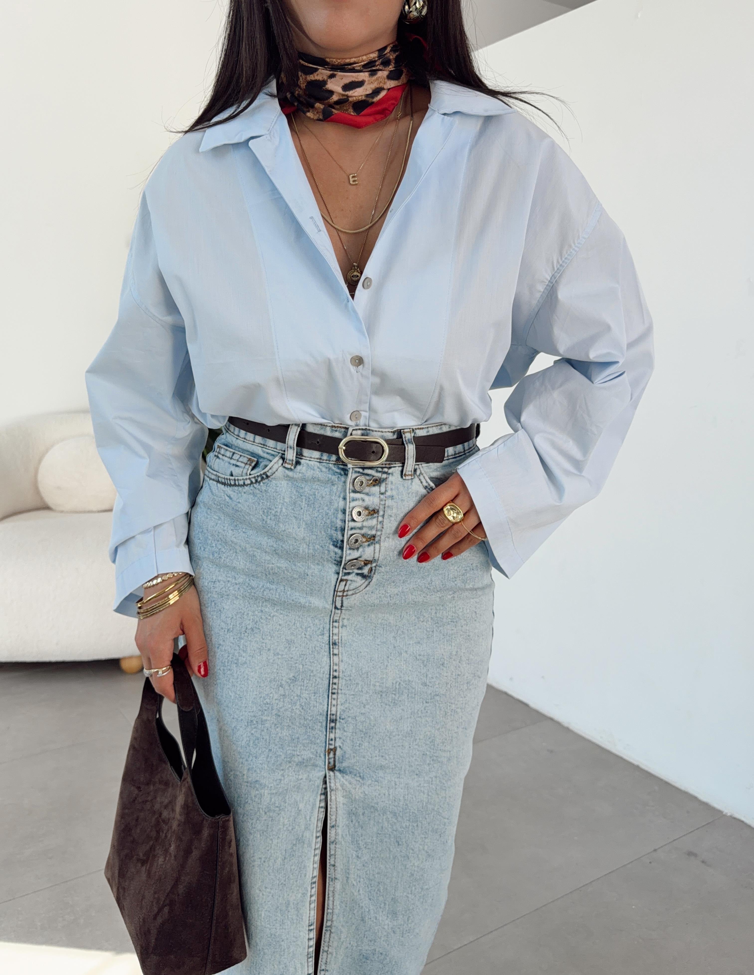 Bebe Mavi Oversize Gömlek