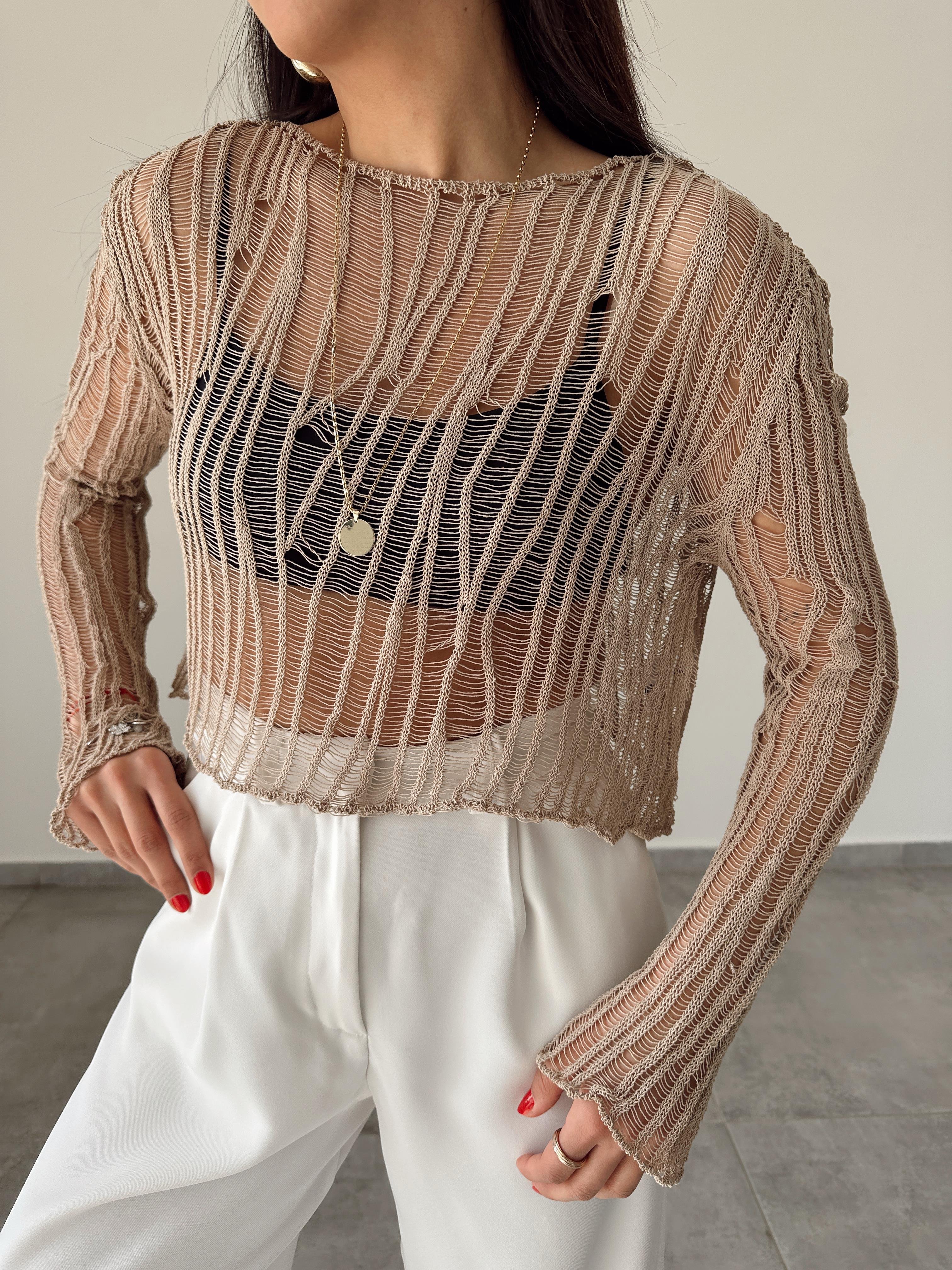 Bej Ajurlu Triko Bluz