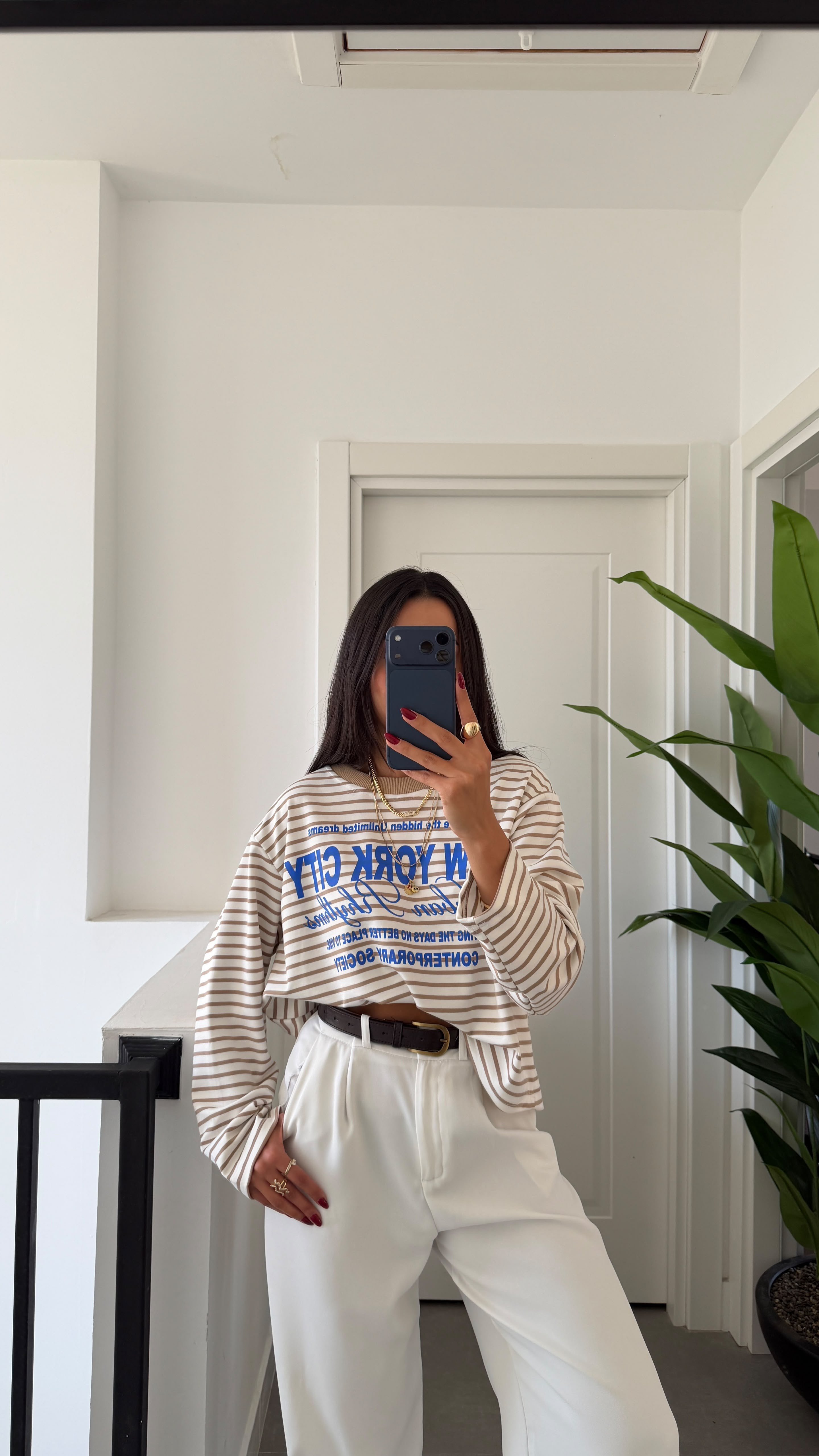 Bej Baskı Detaylı Sweatshirt