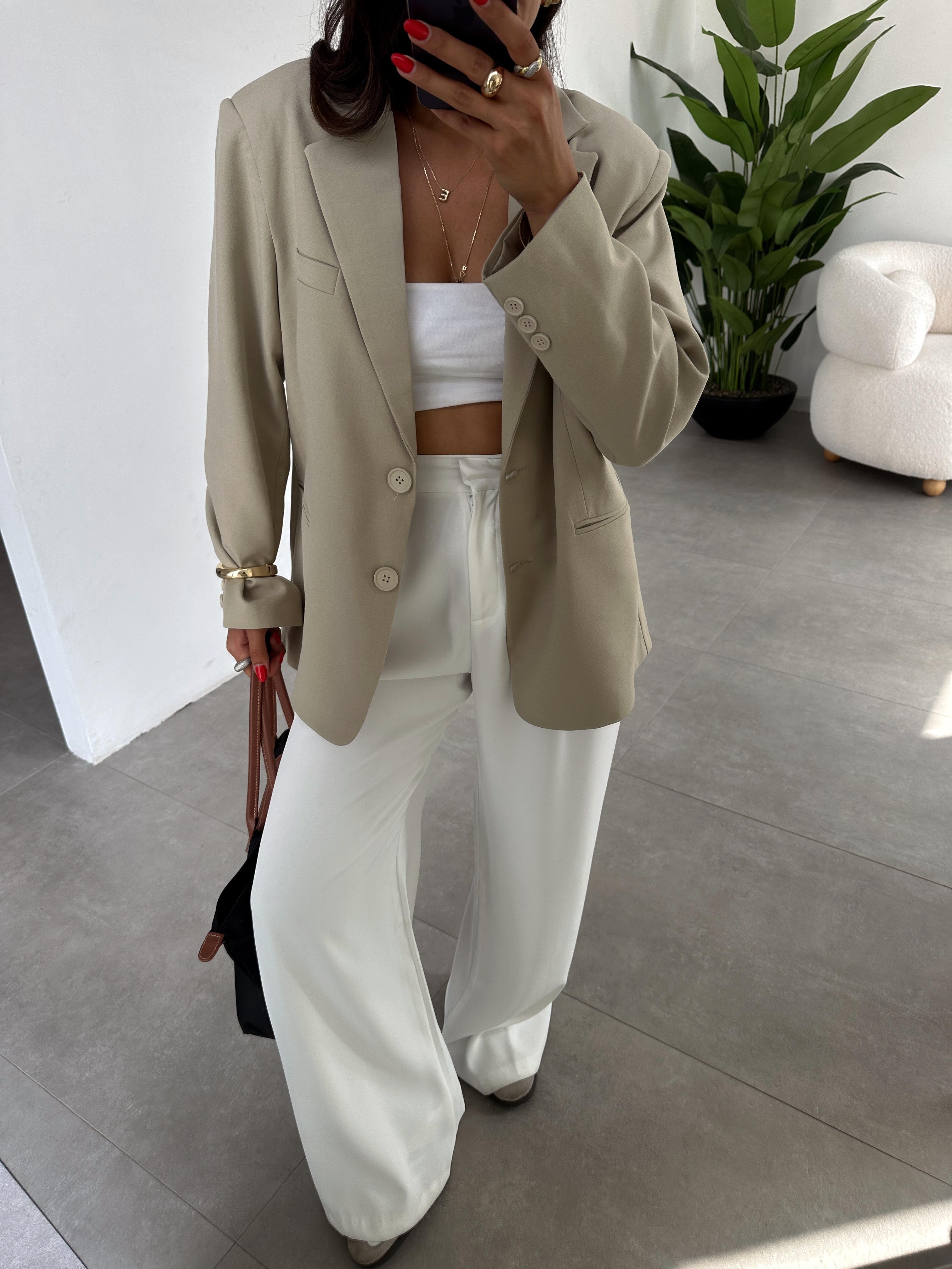 Bej Oversize Blazer Ceket