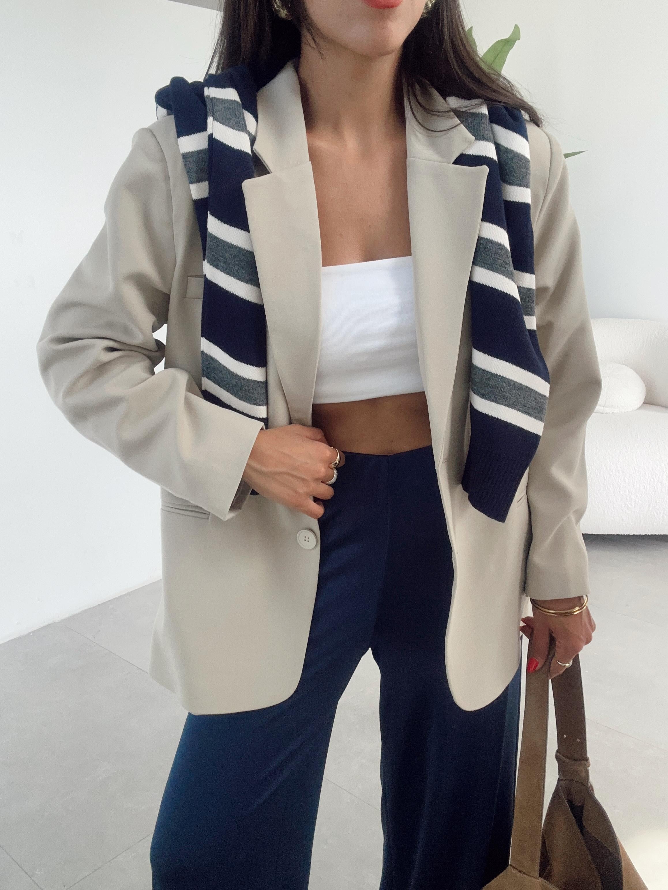 Bej Oversize Blazer Ceket