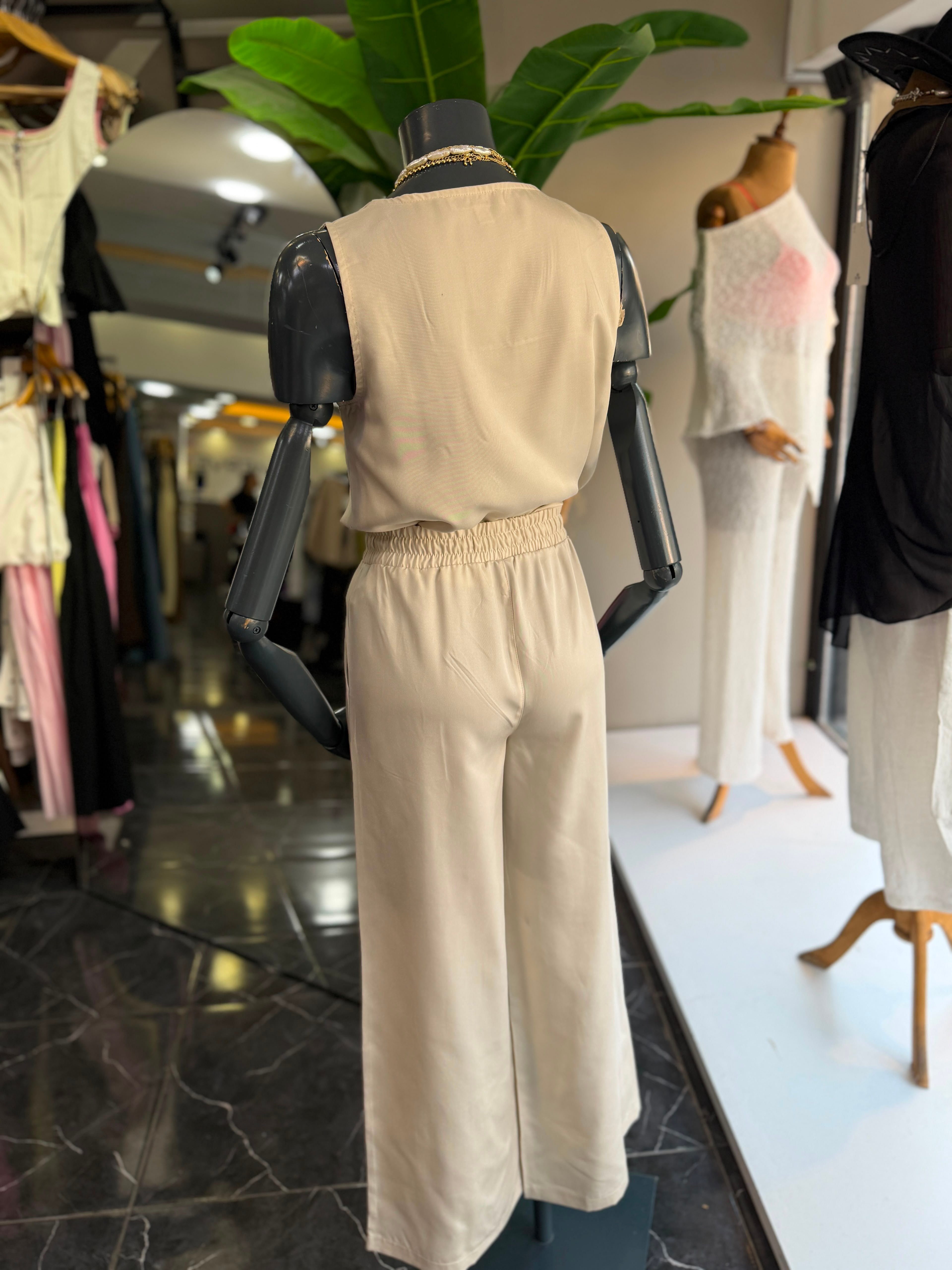 Bej Tencel Kare Yaka Takım