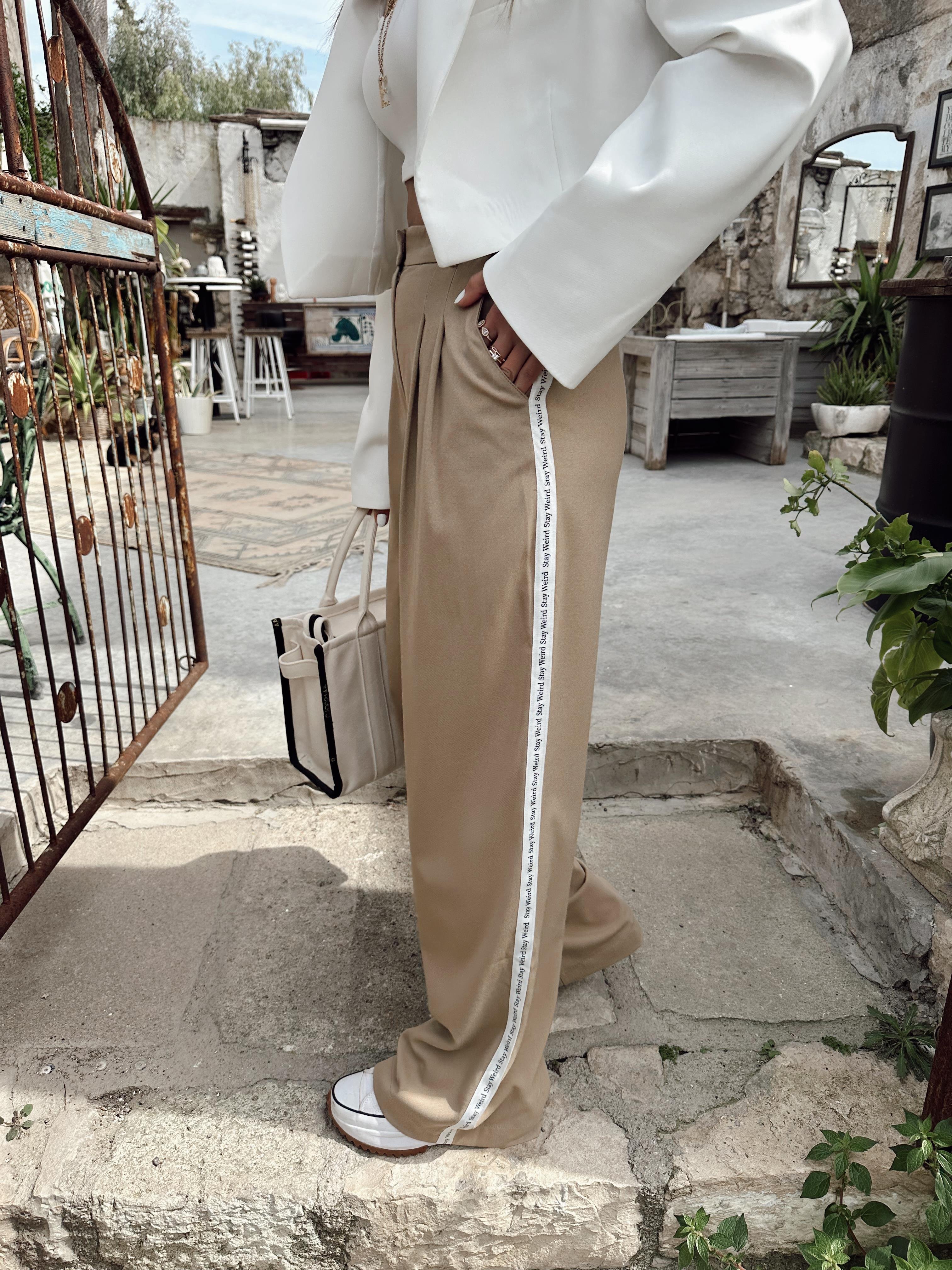 Bej Yanları Şerit Detaylı Palazzo