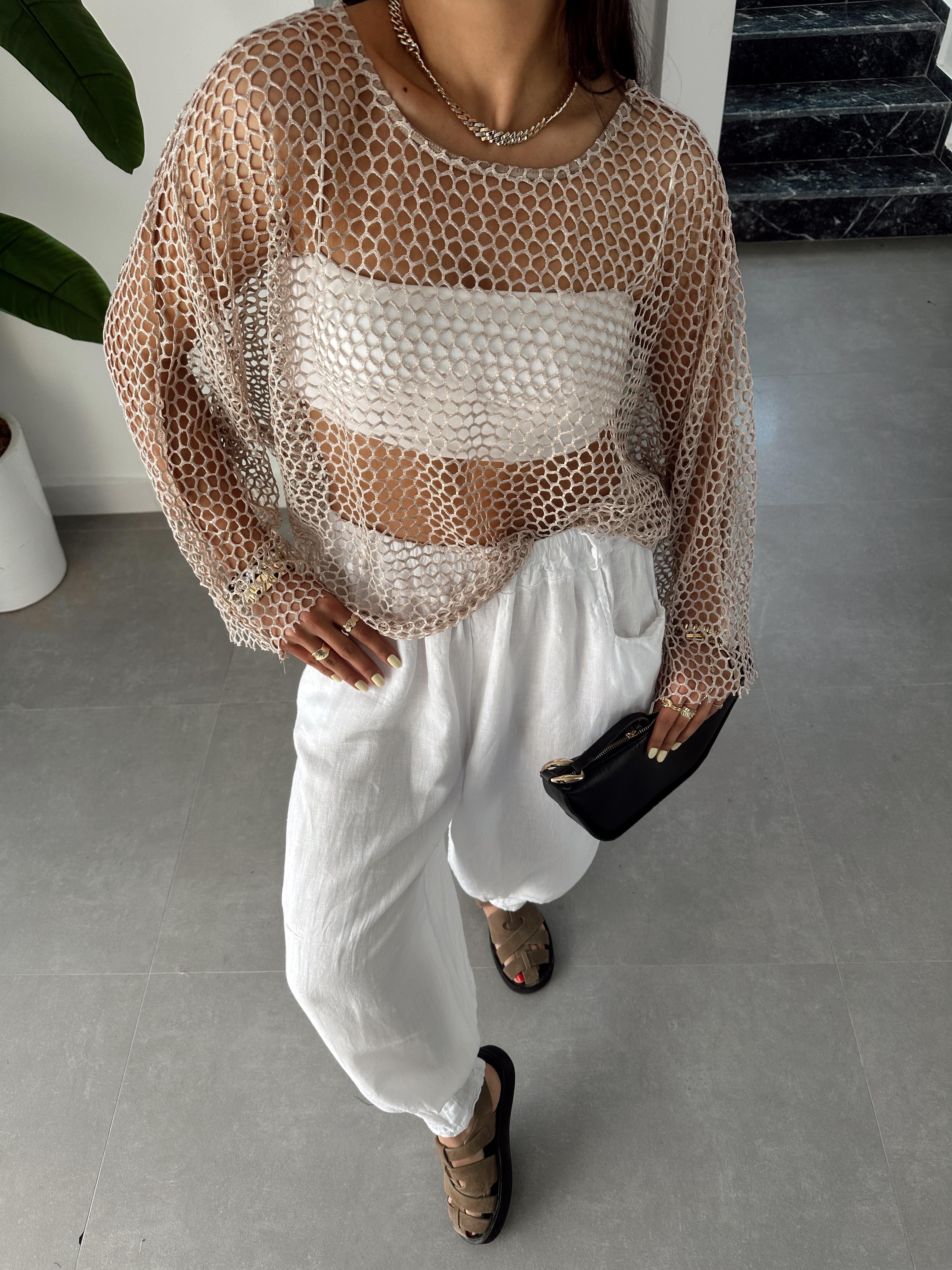 Bej Yarasa Kol File Bluz