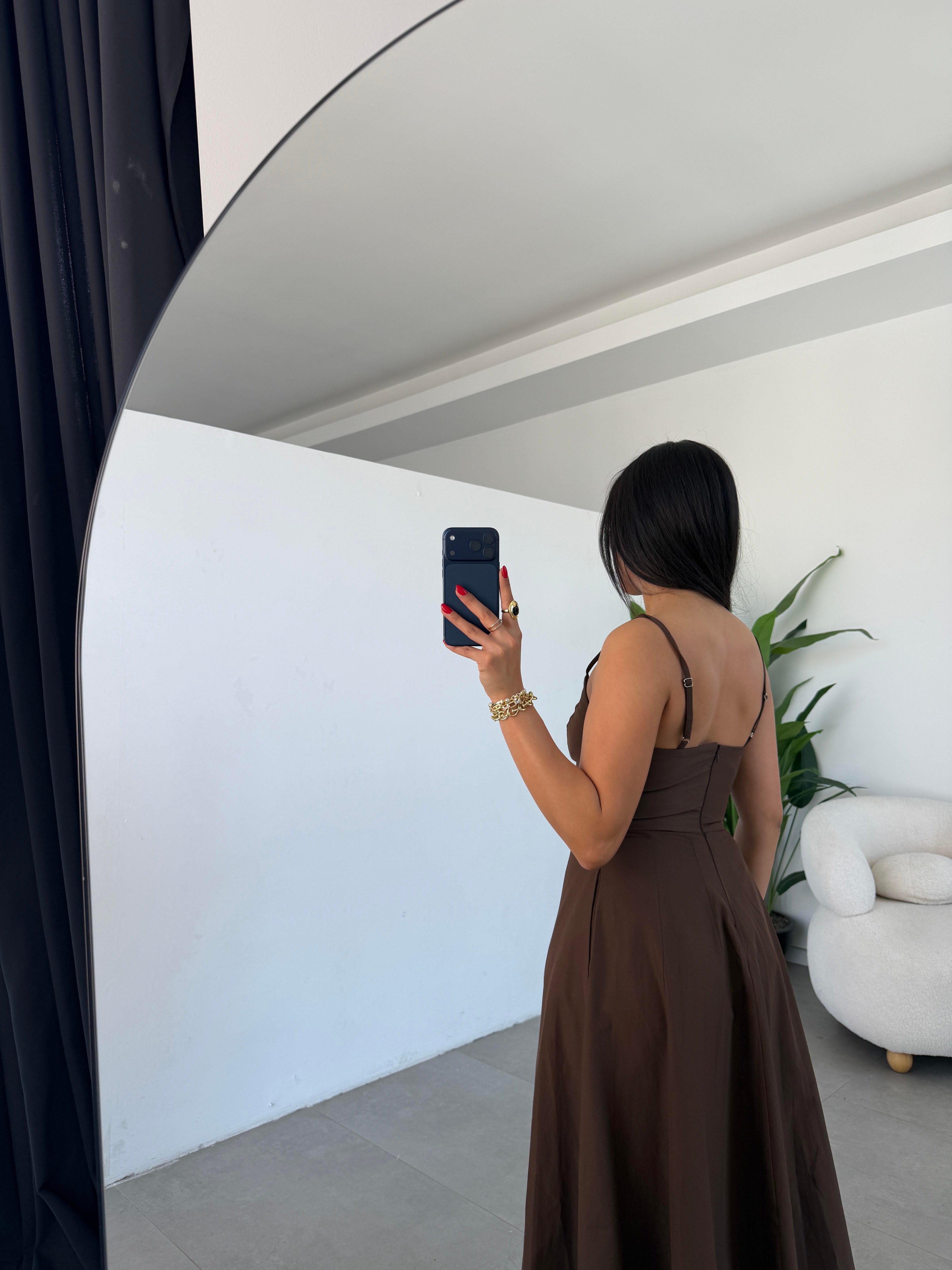 Belle Luxe Kahve Belden Oturtmalı Elbise
