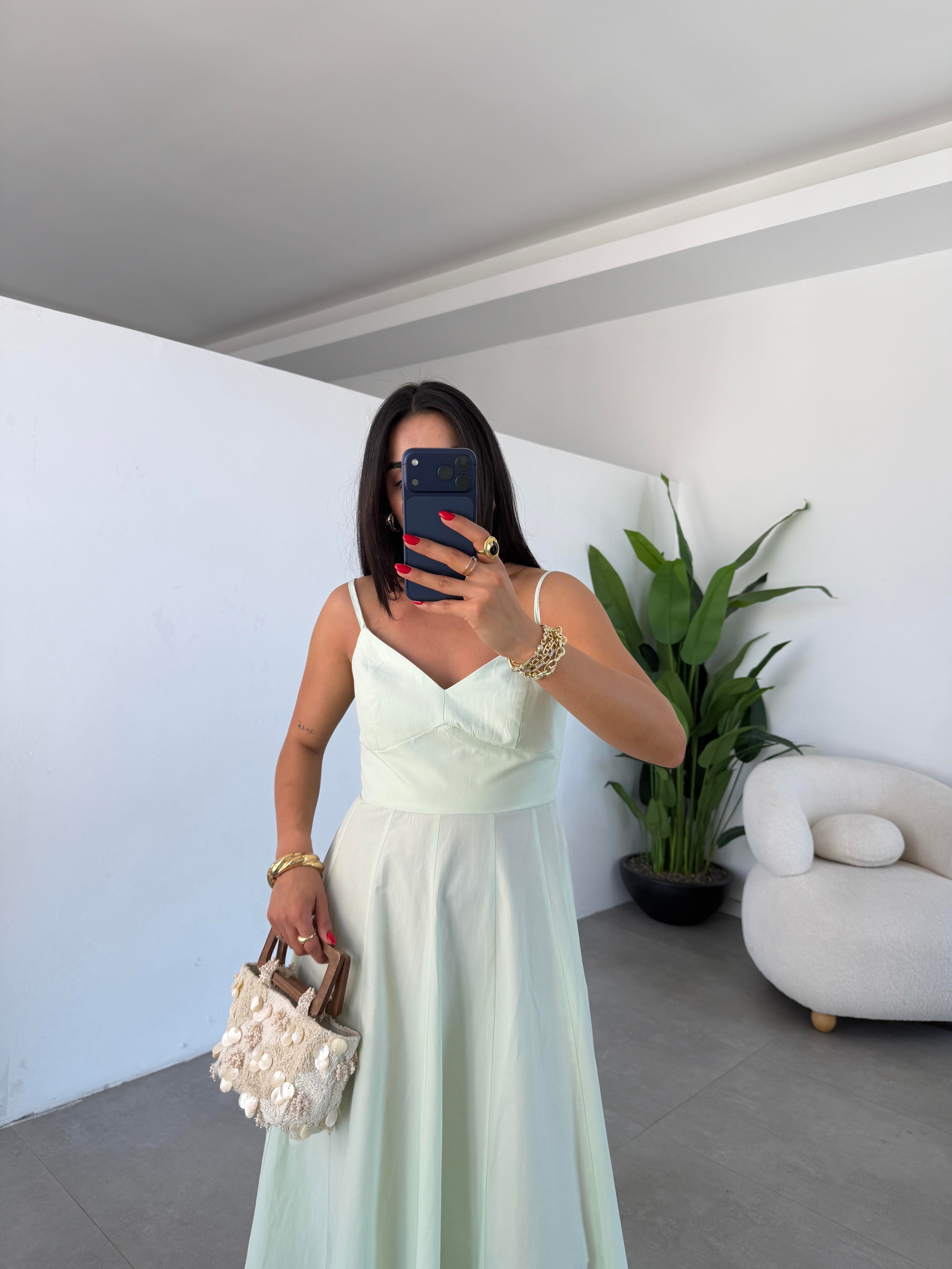 Belle Luxe Mint Yeşili Belden Oturtmalı Elbise