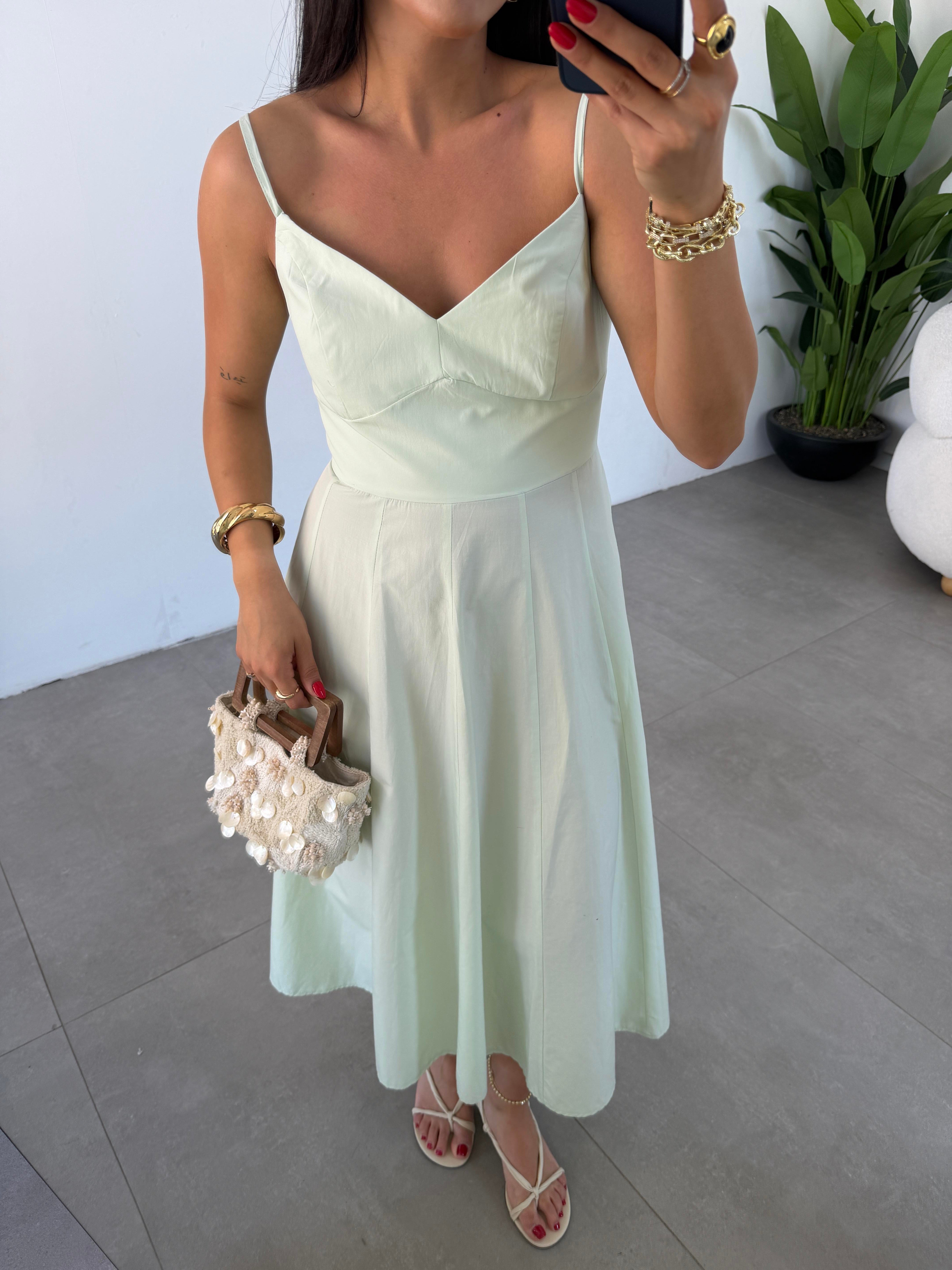 Belle Luxe Mint Yeşili Belden Oturtmalı Elbise