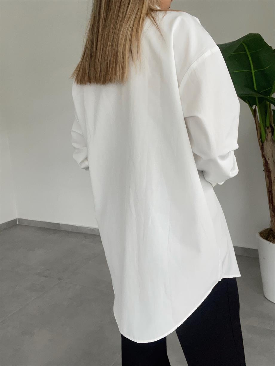 Beyaz Baskılı Gömlek