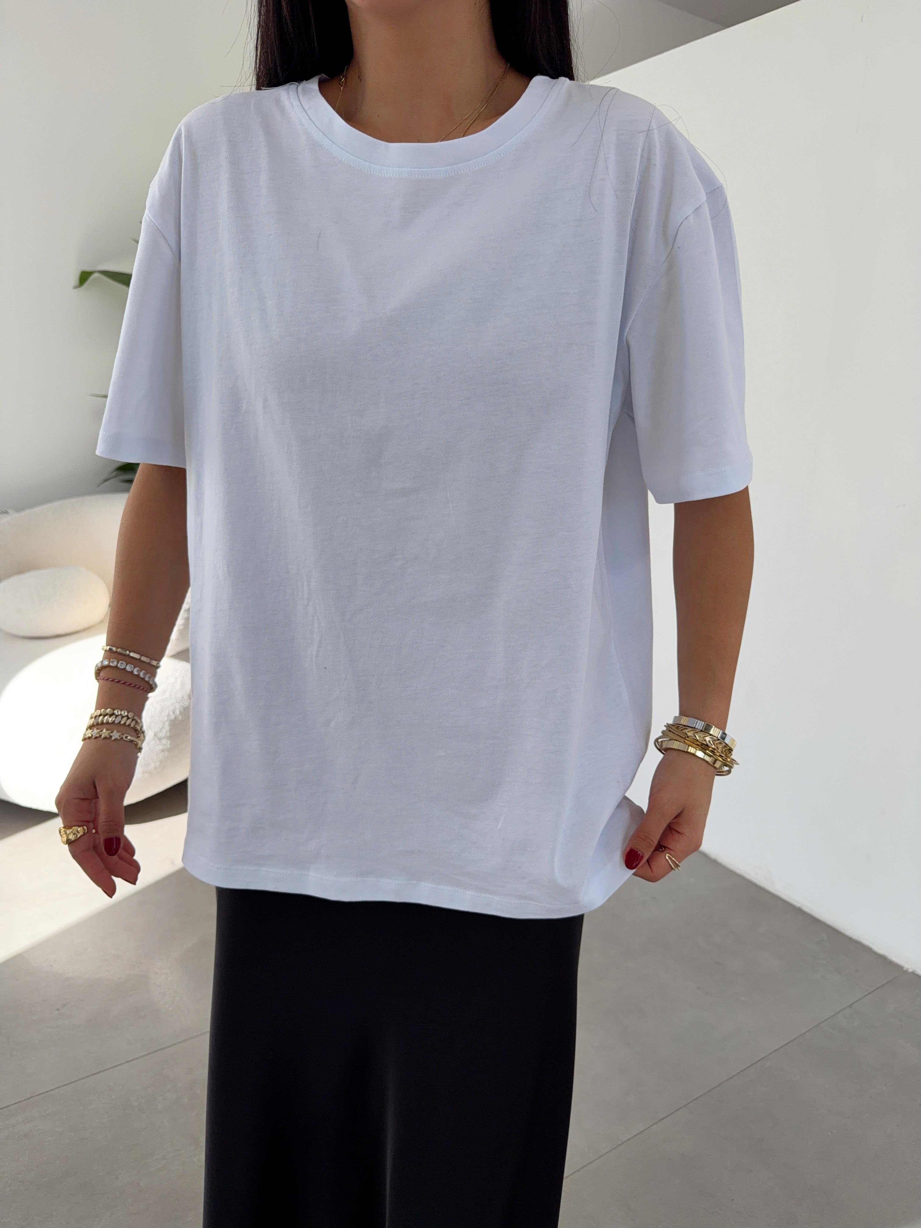 Beyaz Bisiklet Yaka Oversize Tshirt