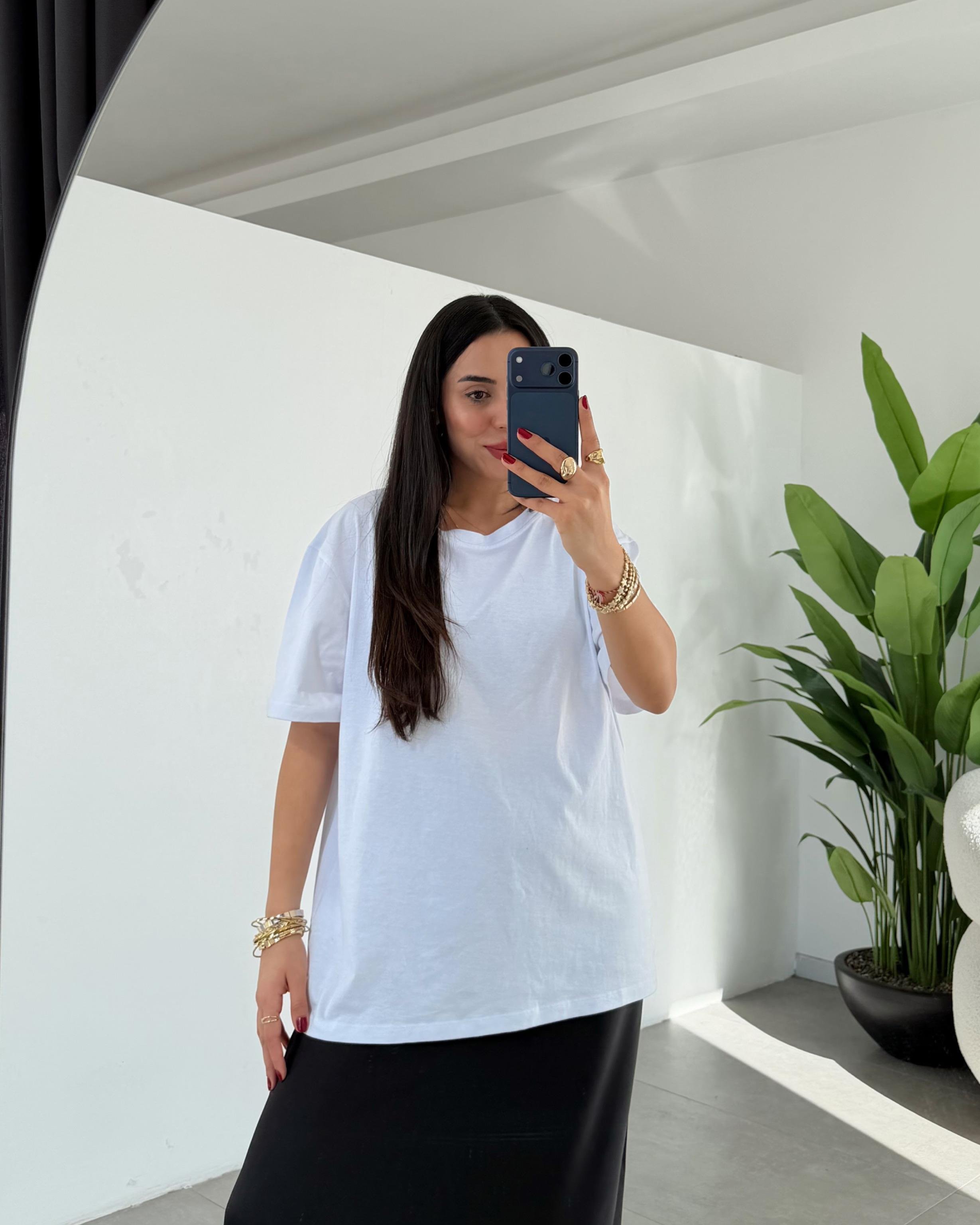 Beyaz Bisiklet Yaka Oversize Tshirt