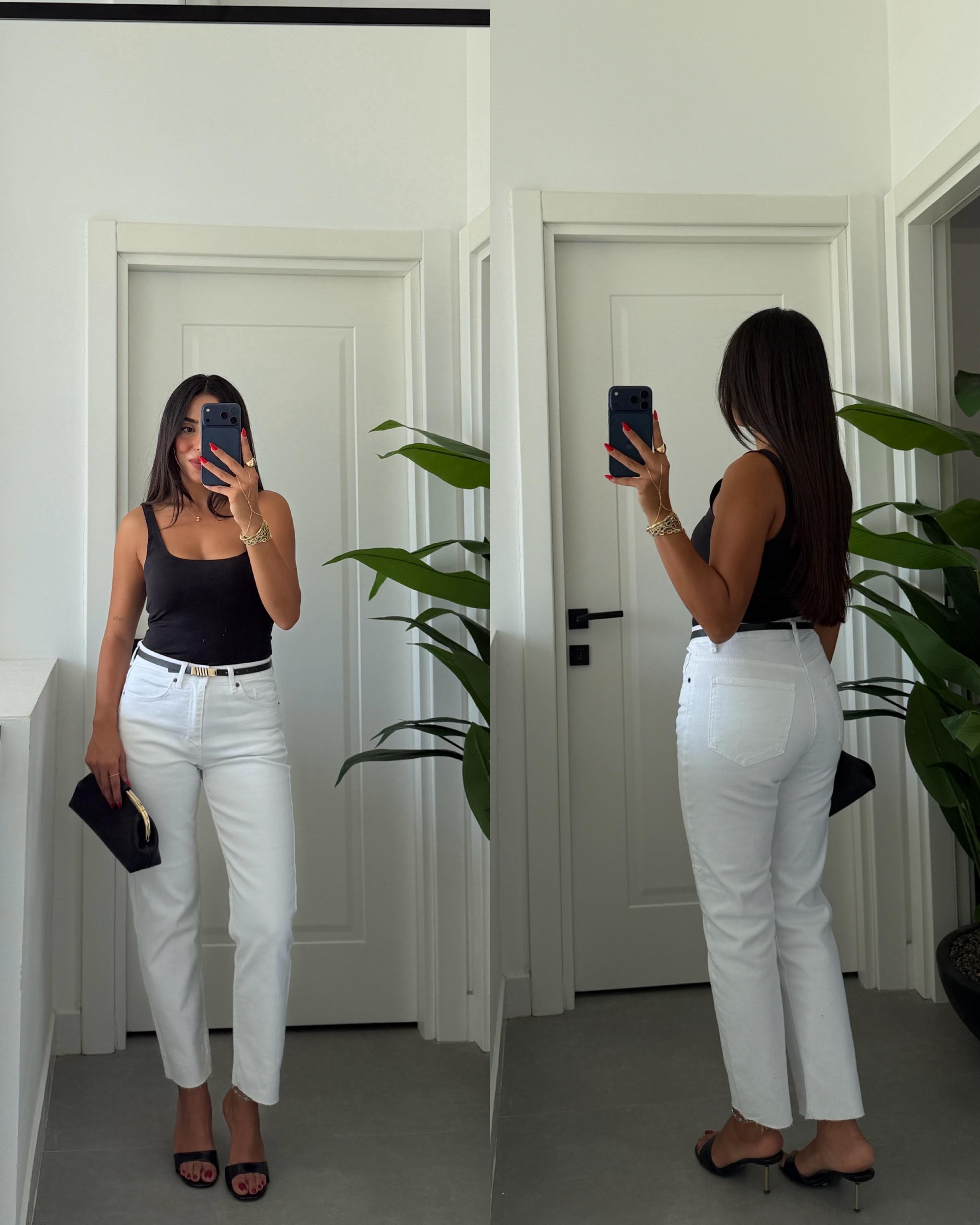 Beyaz Boyfit Kesik Paça Jean