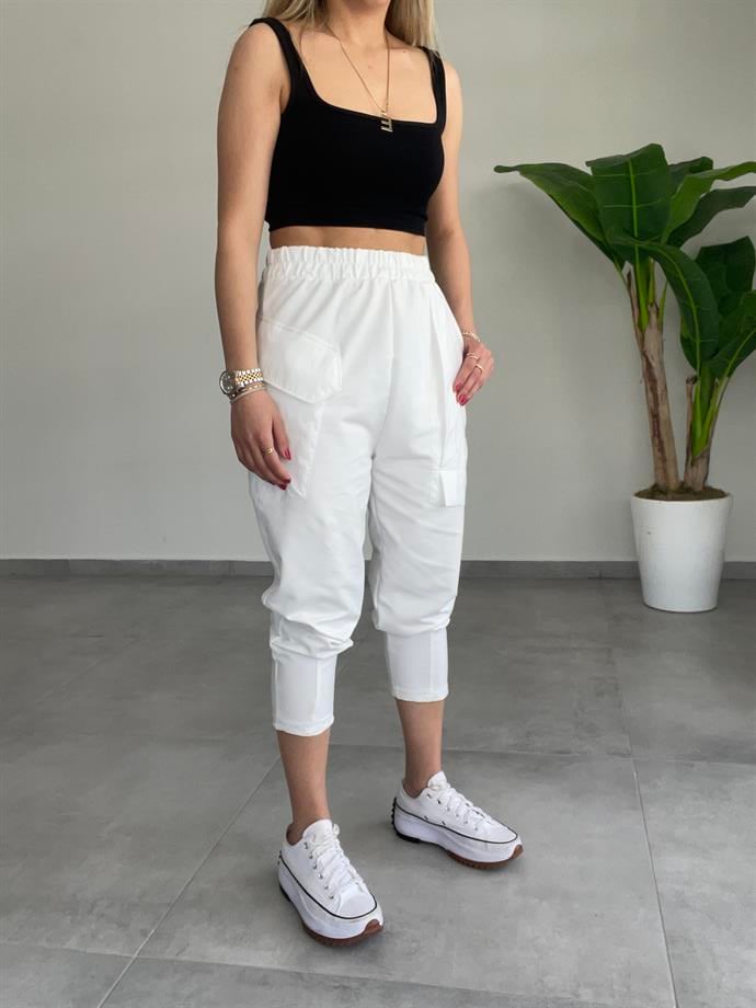 Beyaz Cepli Eşofman