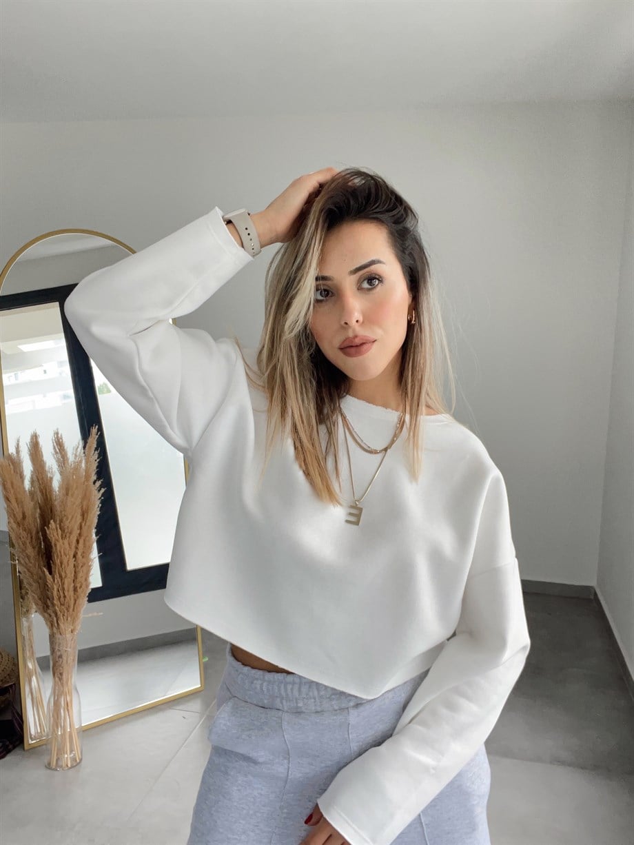 Beyaz Crop Sweat