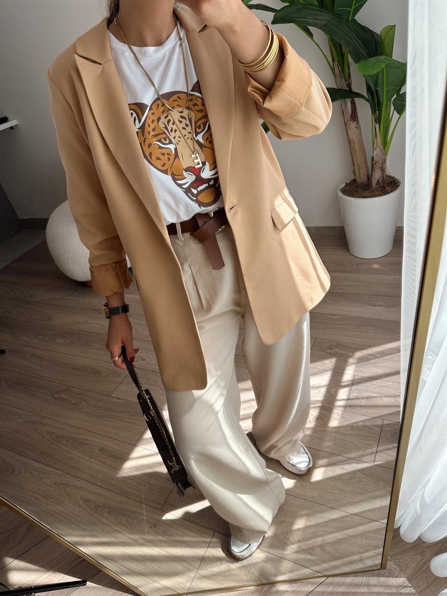 Beyaz Kaplan Baskılı Tişört