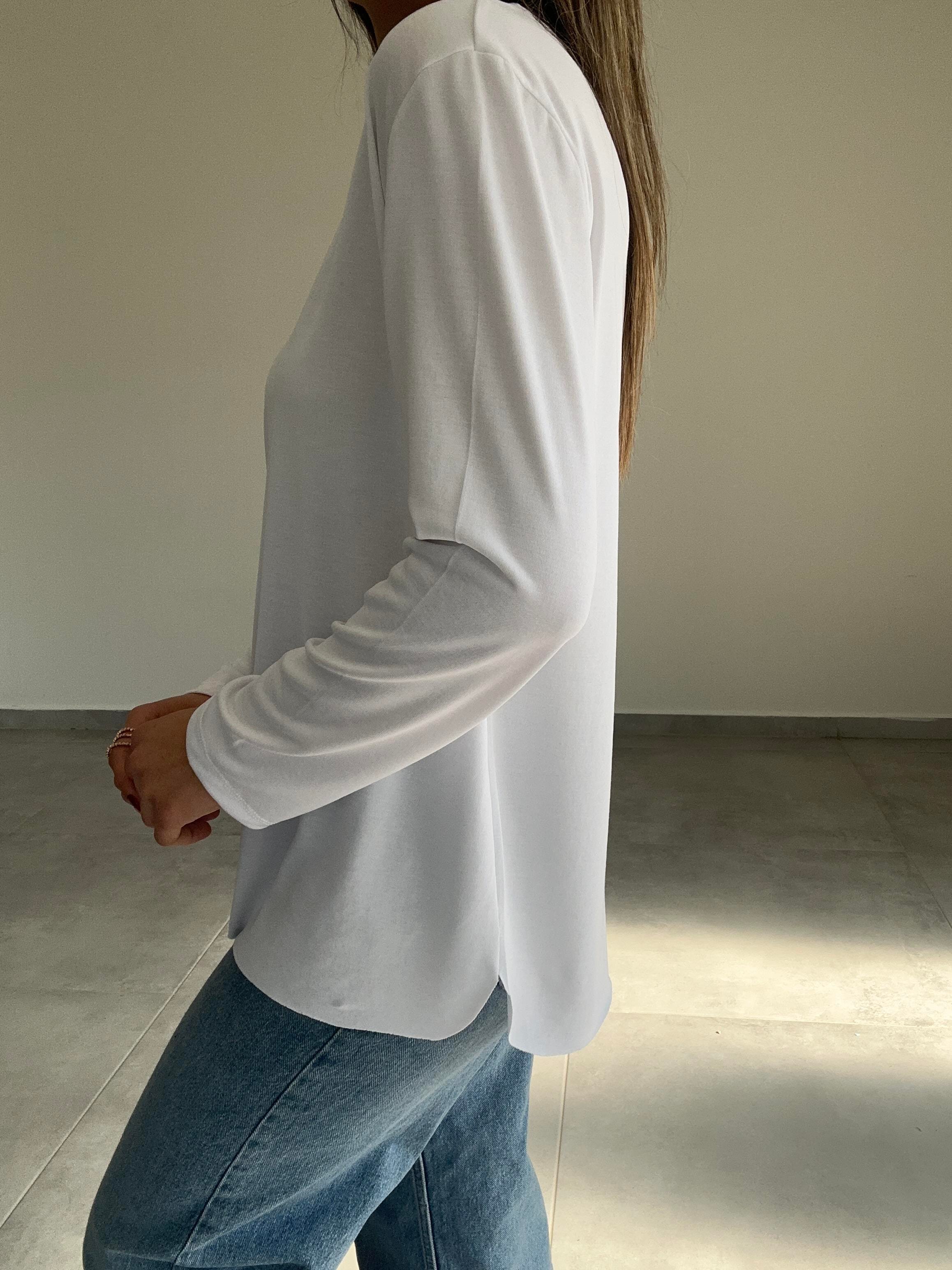 Beyaz Modal Kumaş Uzun Kol Basic