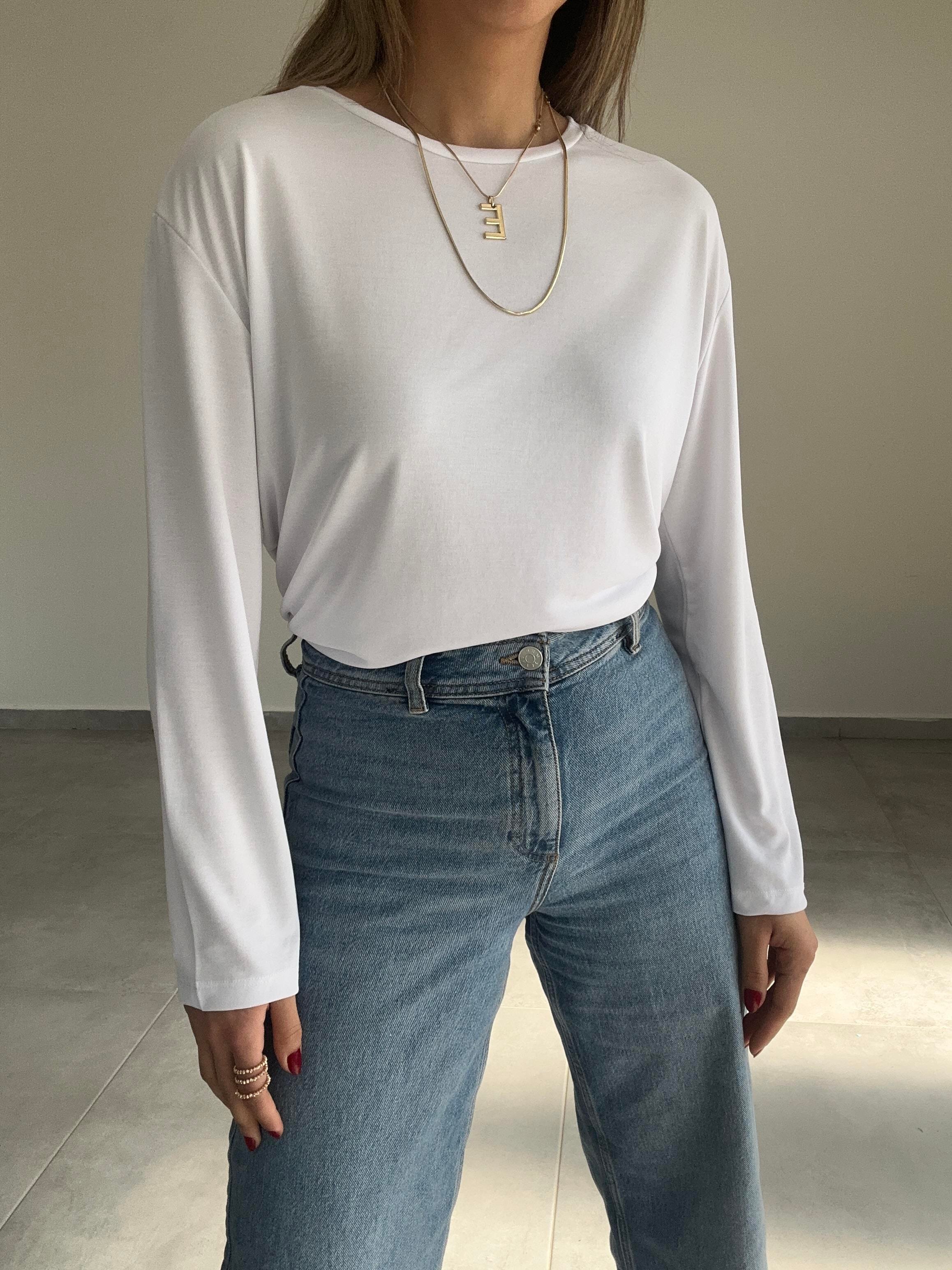 Beyaz Modal Kumaş Uzun Kol Basic