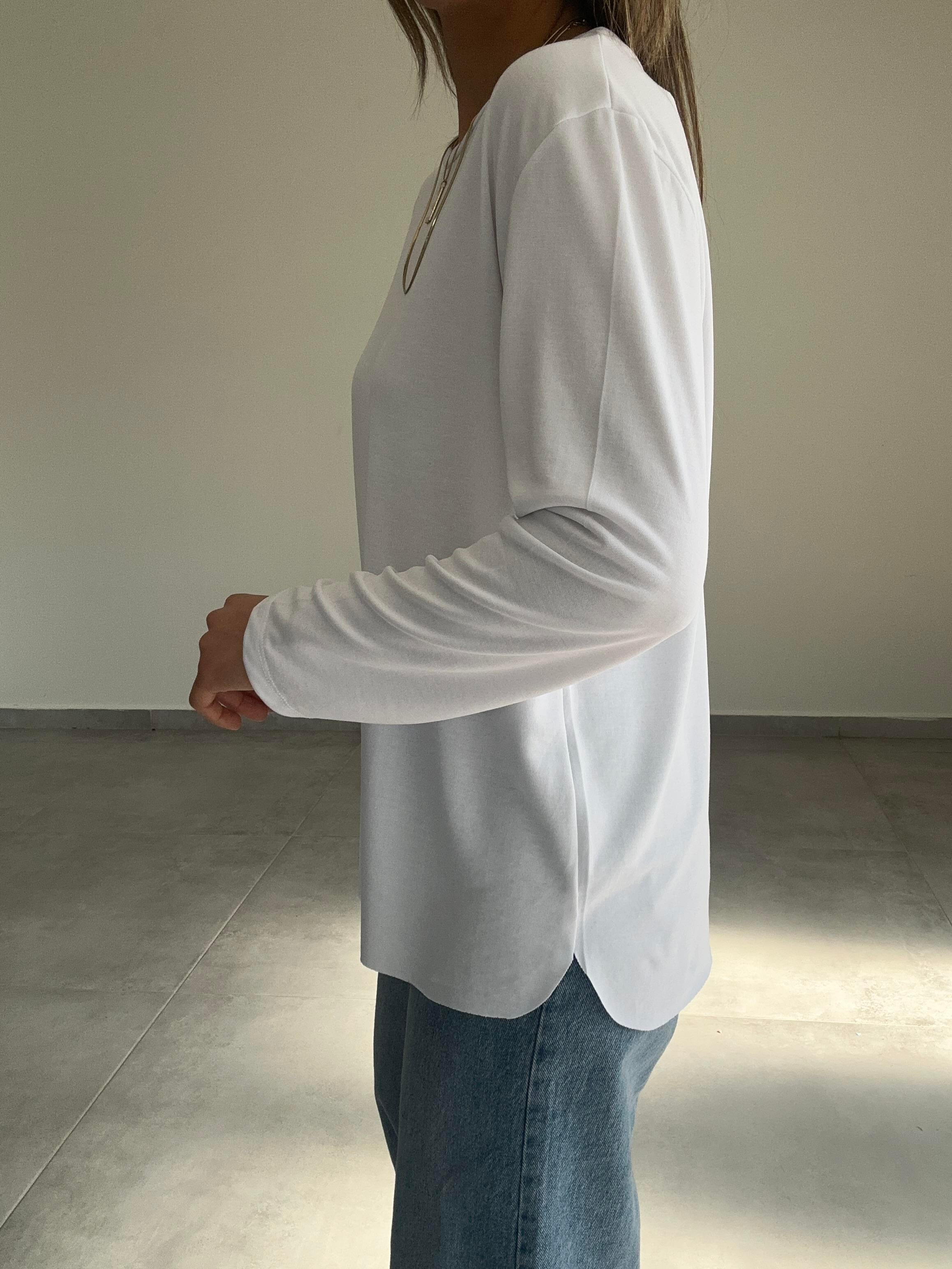 Beyaz Modal Kumaş Uzun Kol Basic