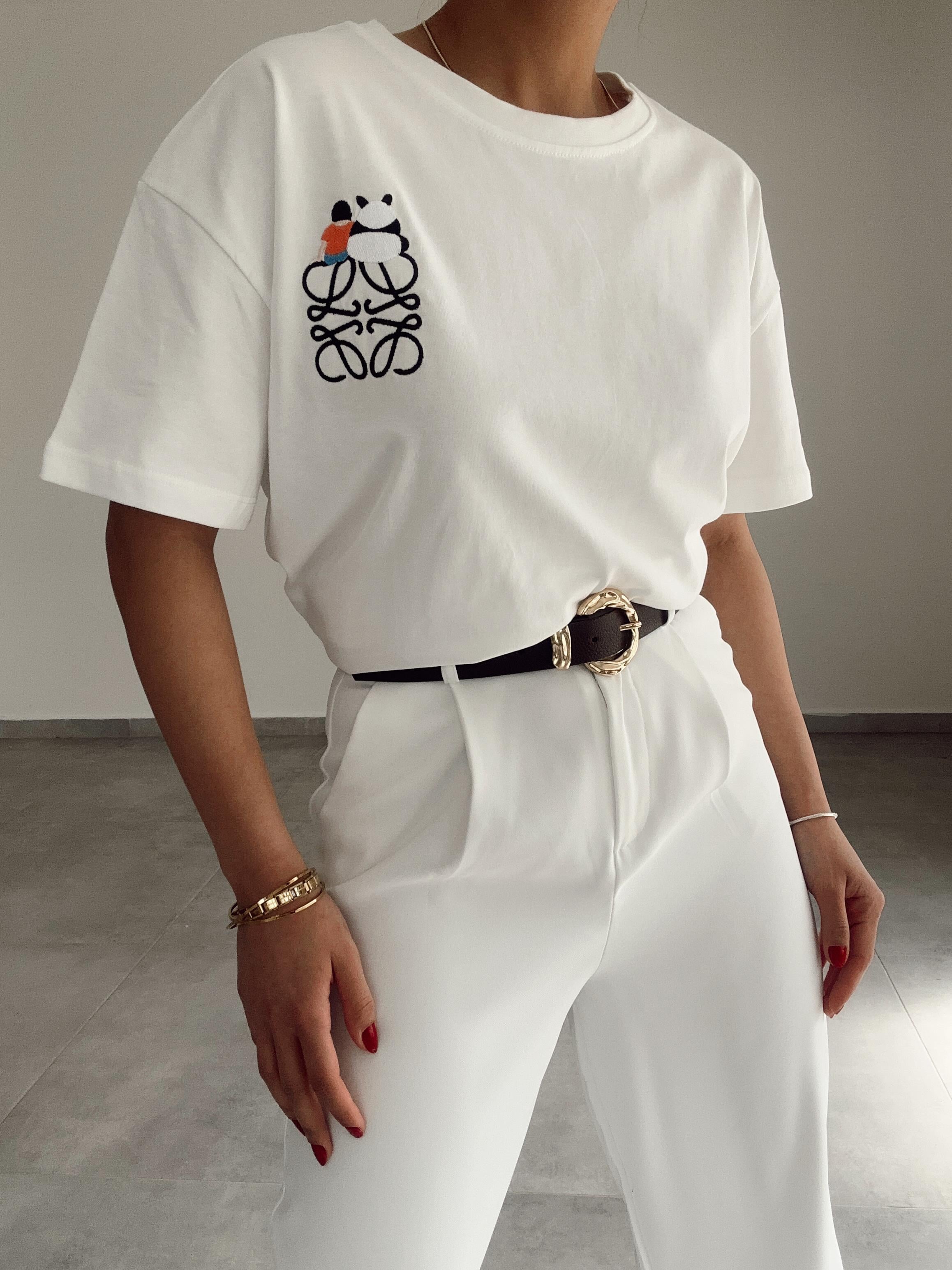 Beyaz Panda Nakışlı Tshirt