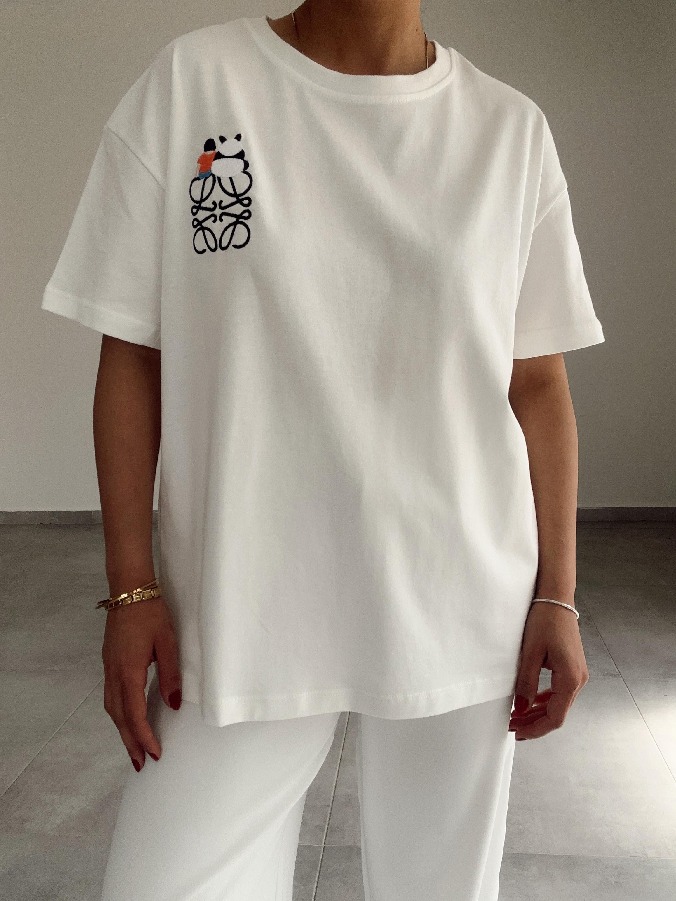 Beyaz Panda Nakışlı Tshirt