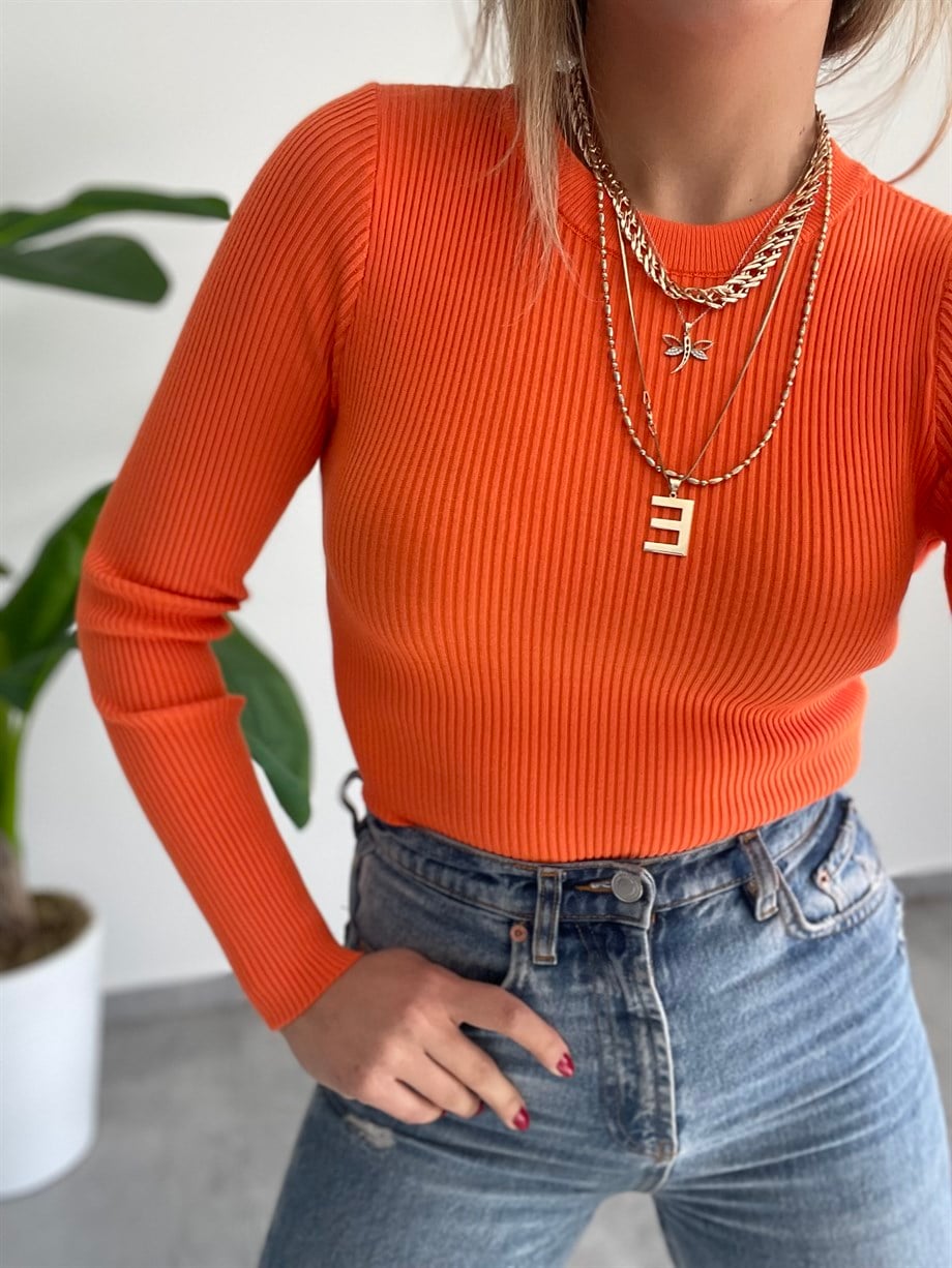 Bisiklet Yaka Fitilli Triko Kazak