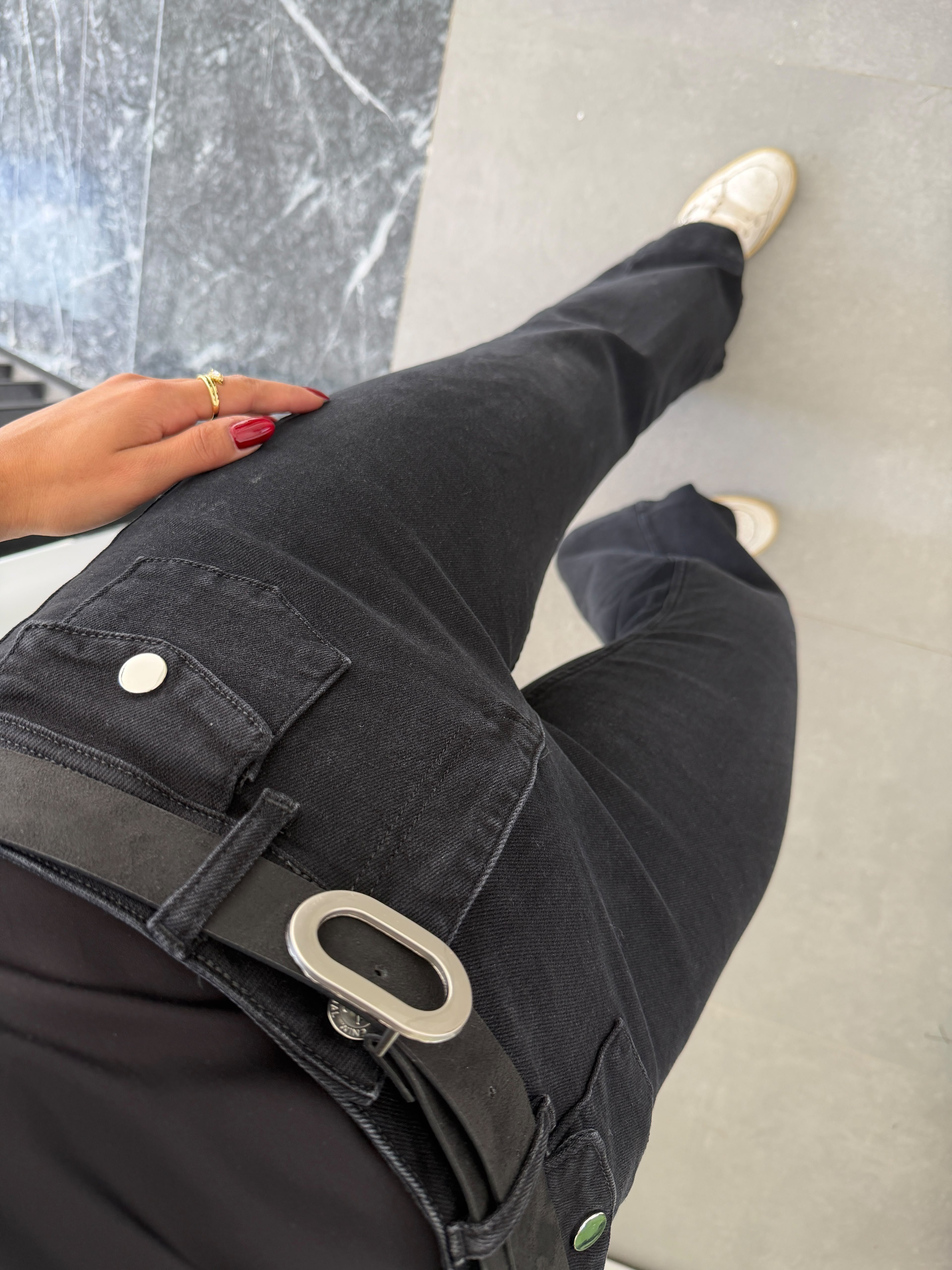 Black Kemerli Flare Jean