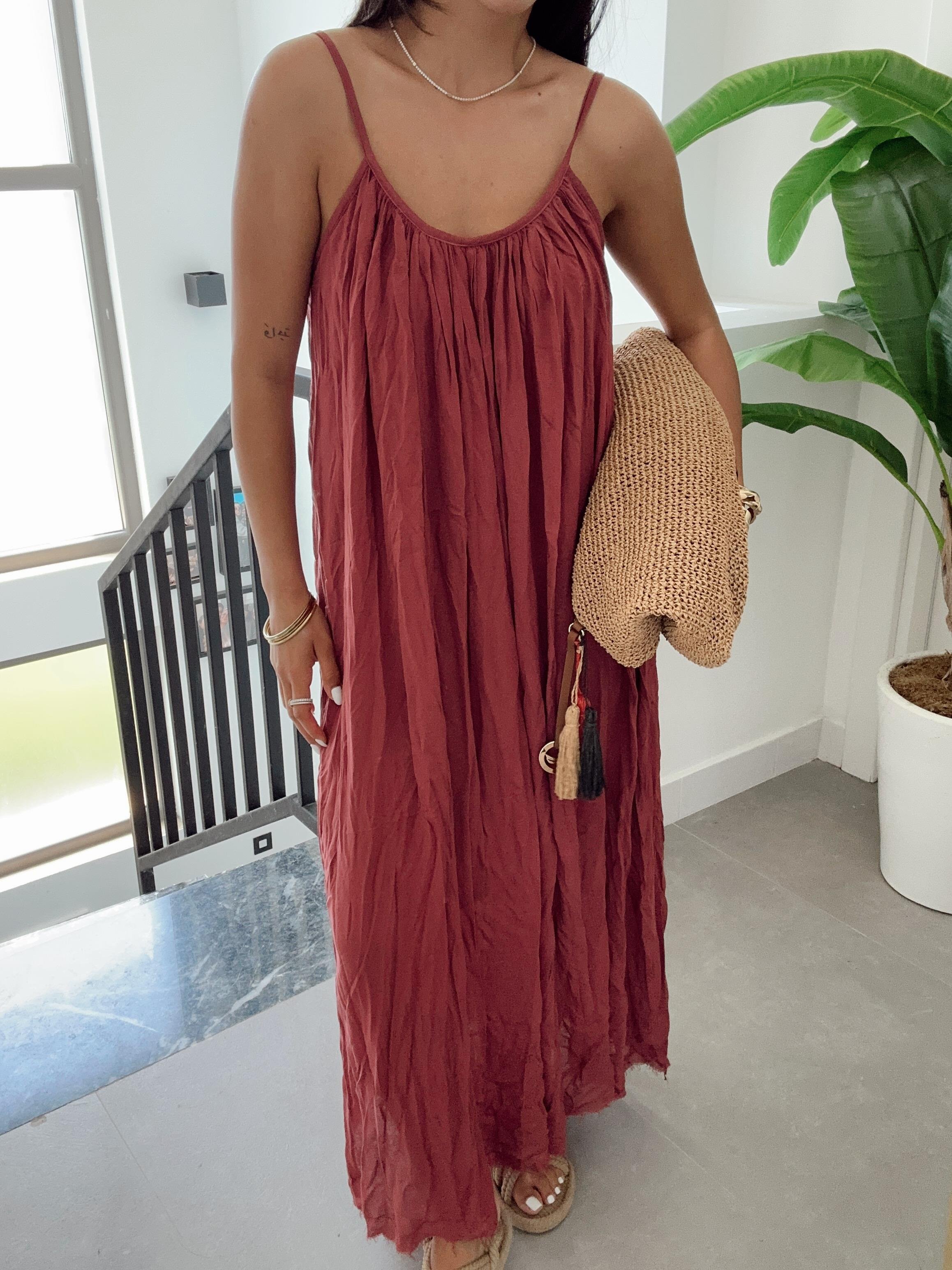 Bordo Askılı Elbise
